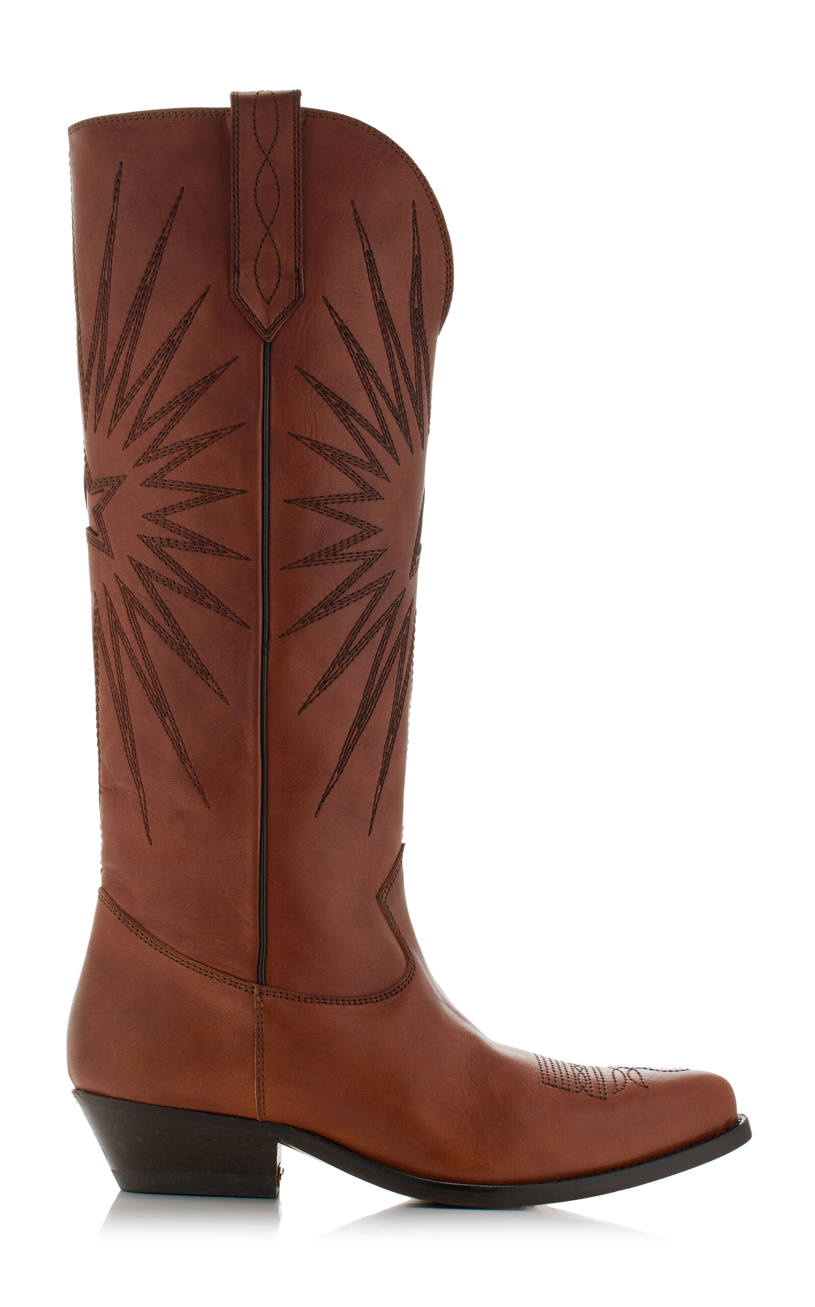 Shop Golden Goose Wish Star Embroidered Leather Western Boots In Brown