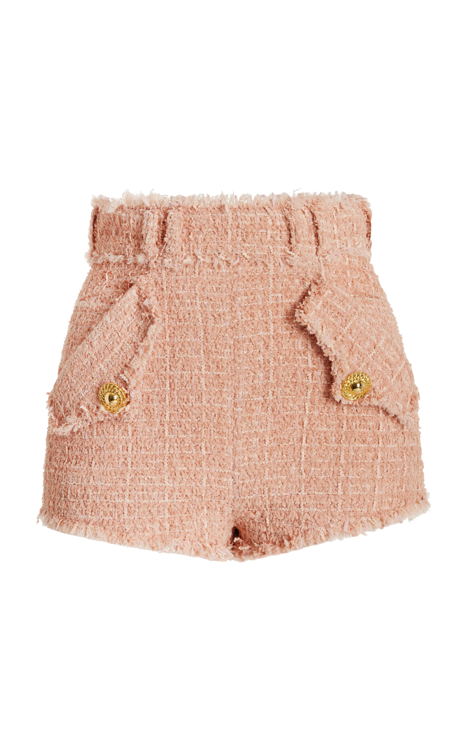 Shop Balmain Tweed Mini Shorts In Pink