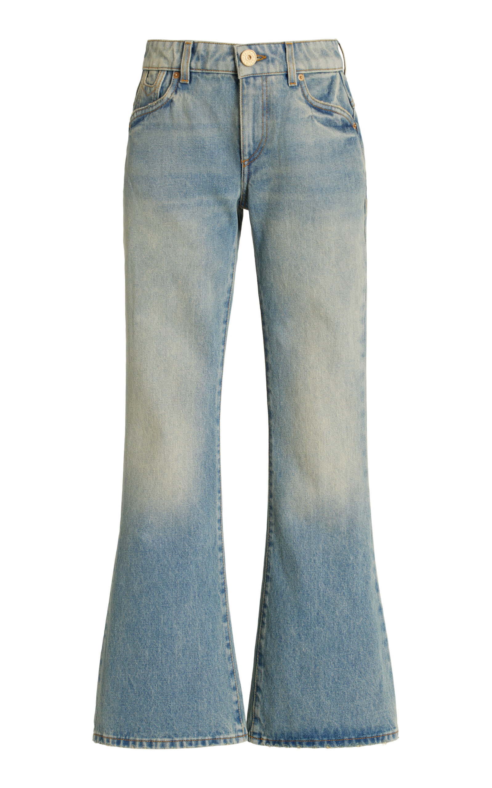 Shop Balmain Western Cropped Bootcut Jeans In Blue