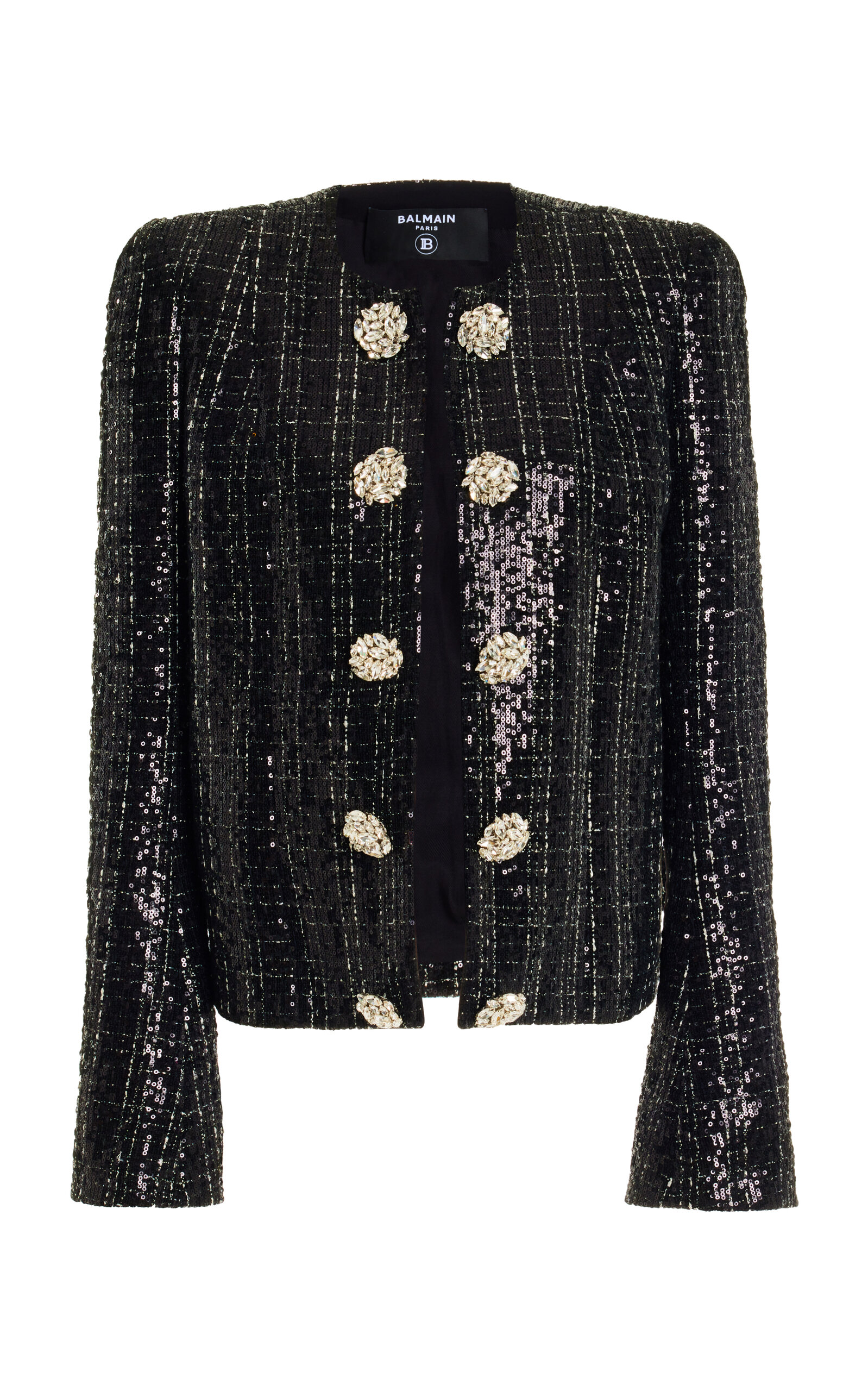 Balmain Collarless Glittered Tweed Jacket