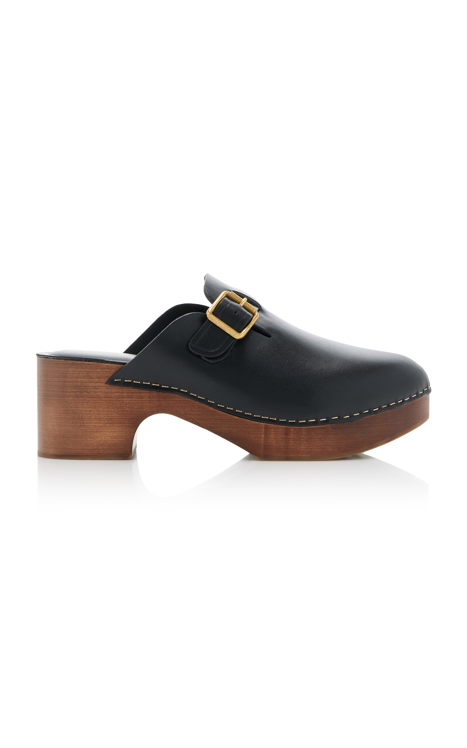 Buckle-Detailed Leather Clogs