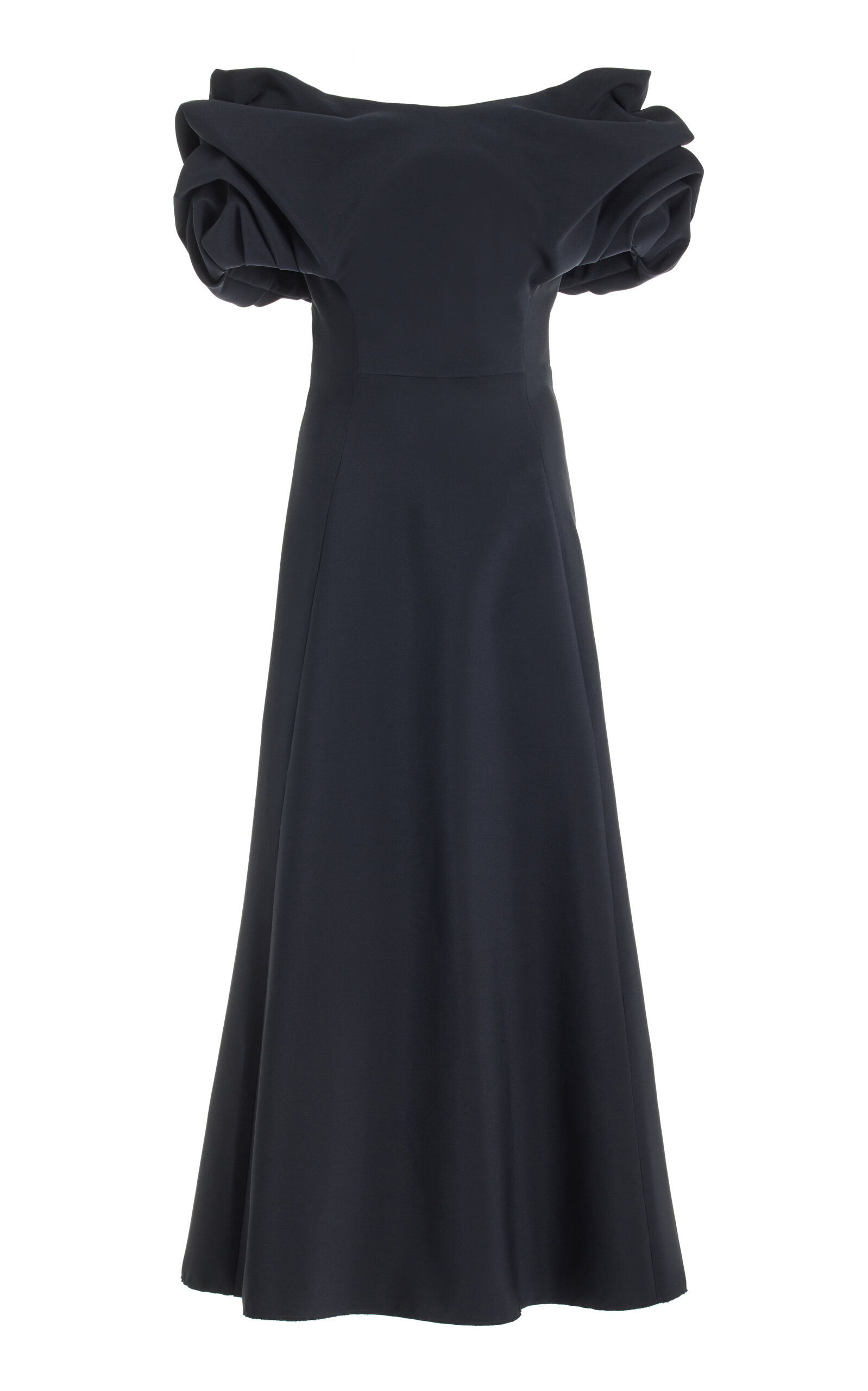 Shop Gabriela Hearst Gwyneth Off-the-shoulder Puff-sleeve Silk-blend Dress In Black