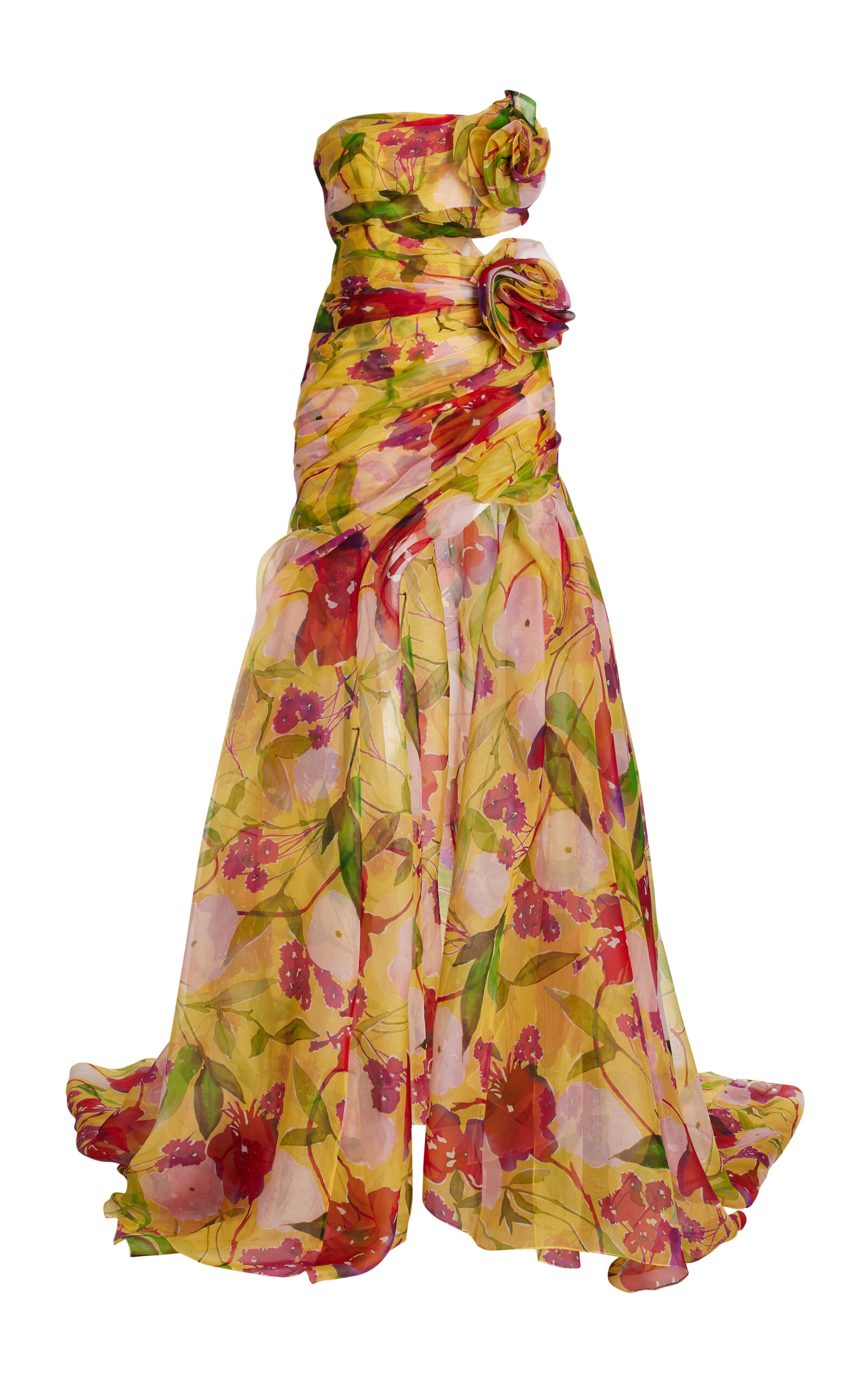 Shop Carolina Herrera Draped Silk Maxi Dress In Multi
