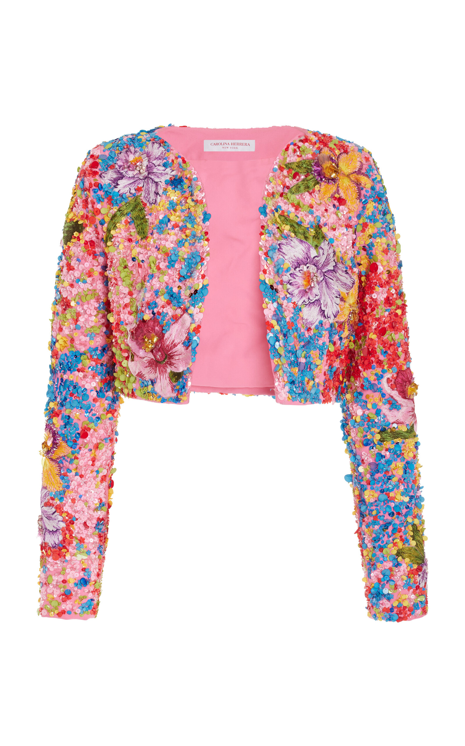 Shop Carolina Herrera Embellished Cropped Jacket In Multi