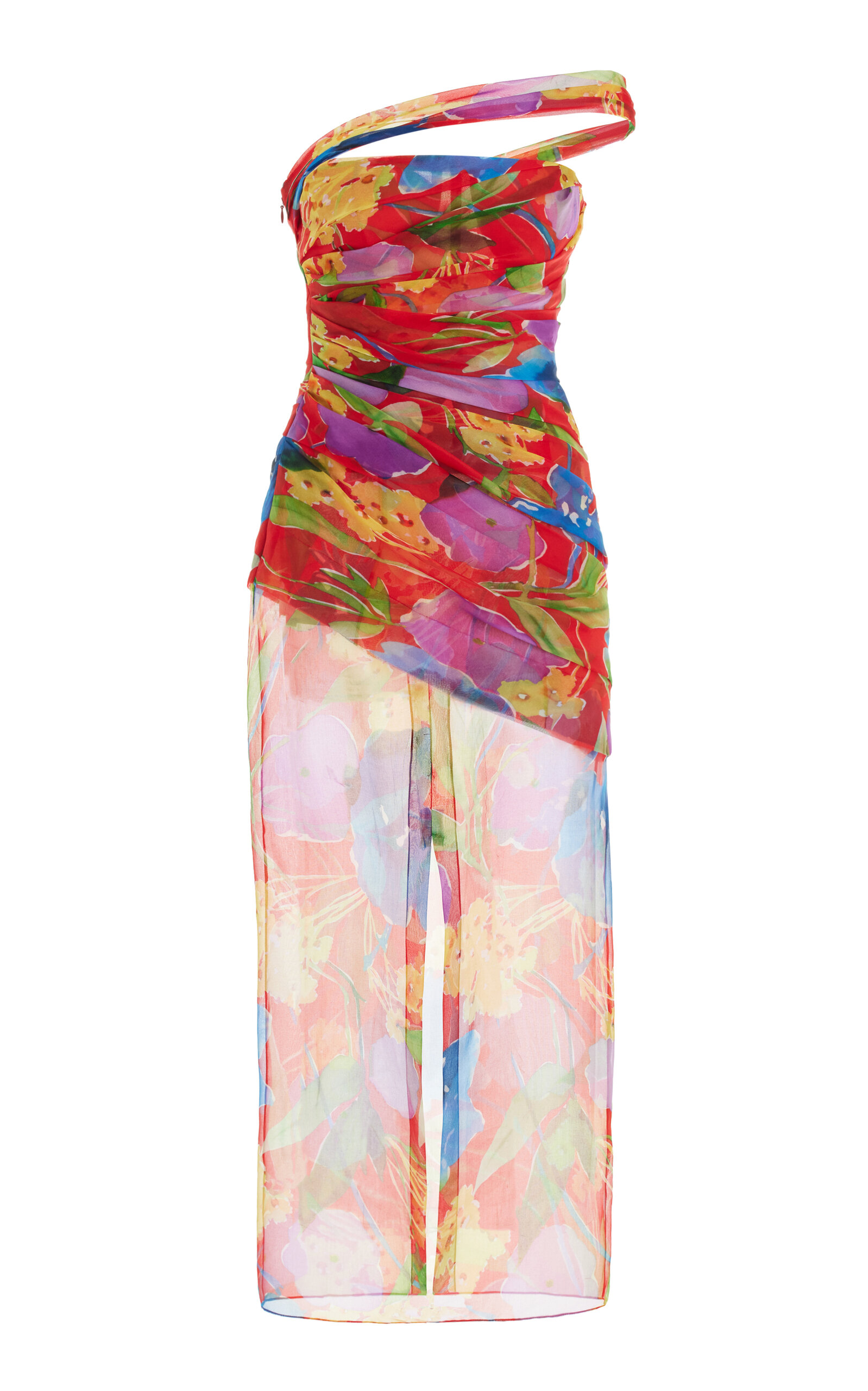 Carolina Herrera Asymmetric Silk Midi Dress In Multi