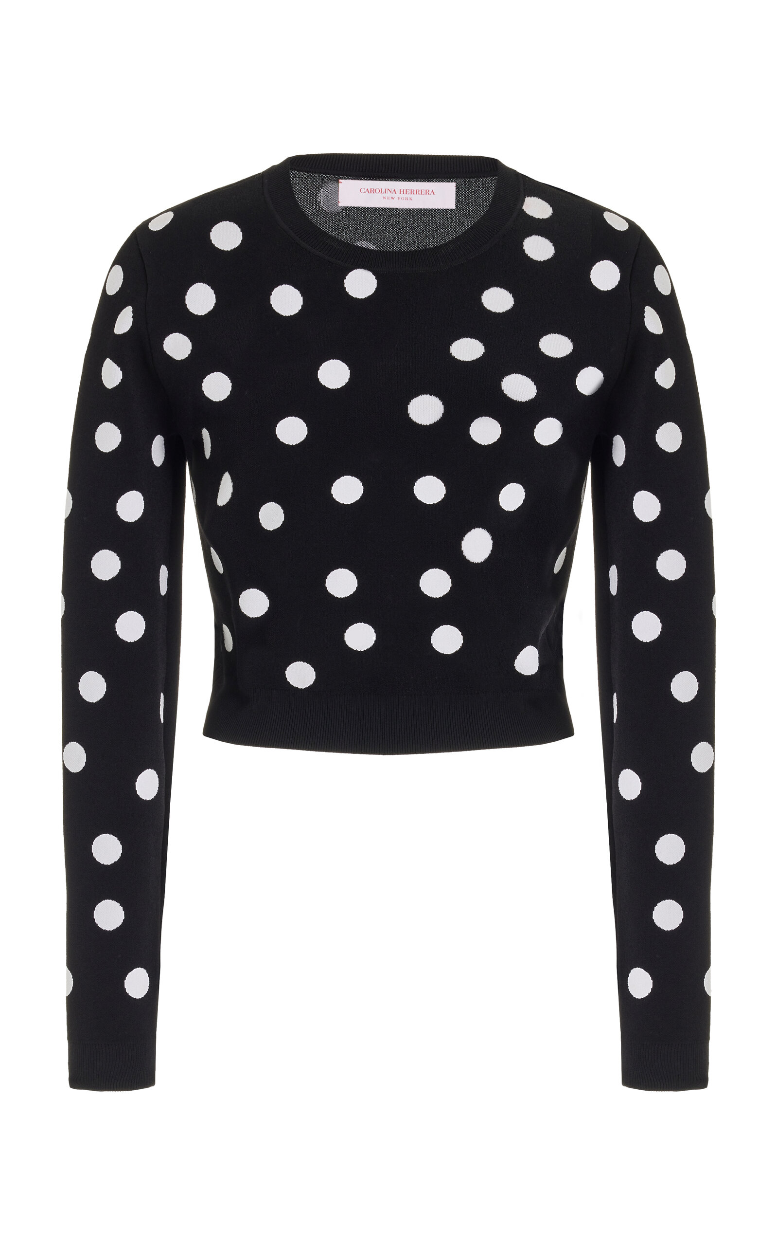 Shop Carolina Herrera Cropped Polka-dot Top In Black,white