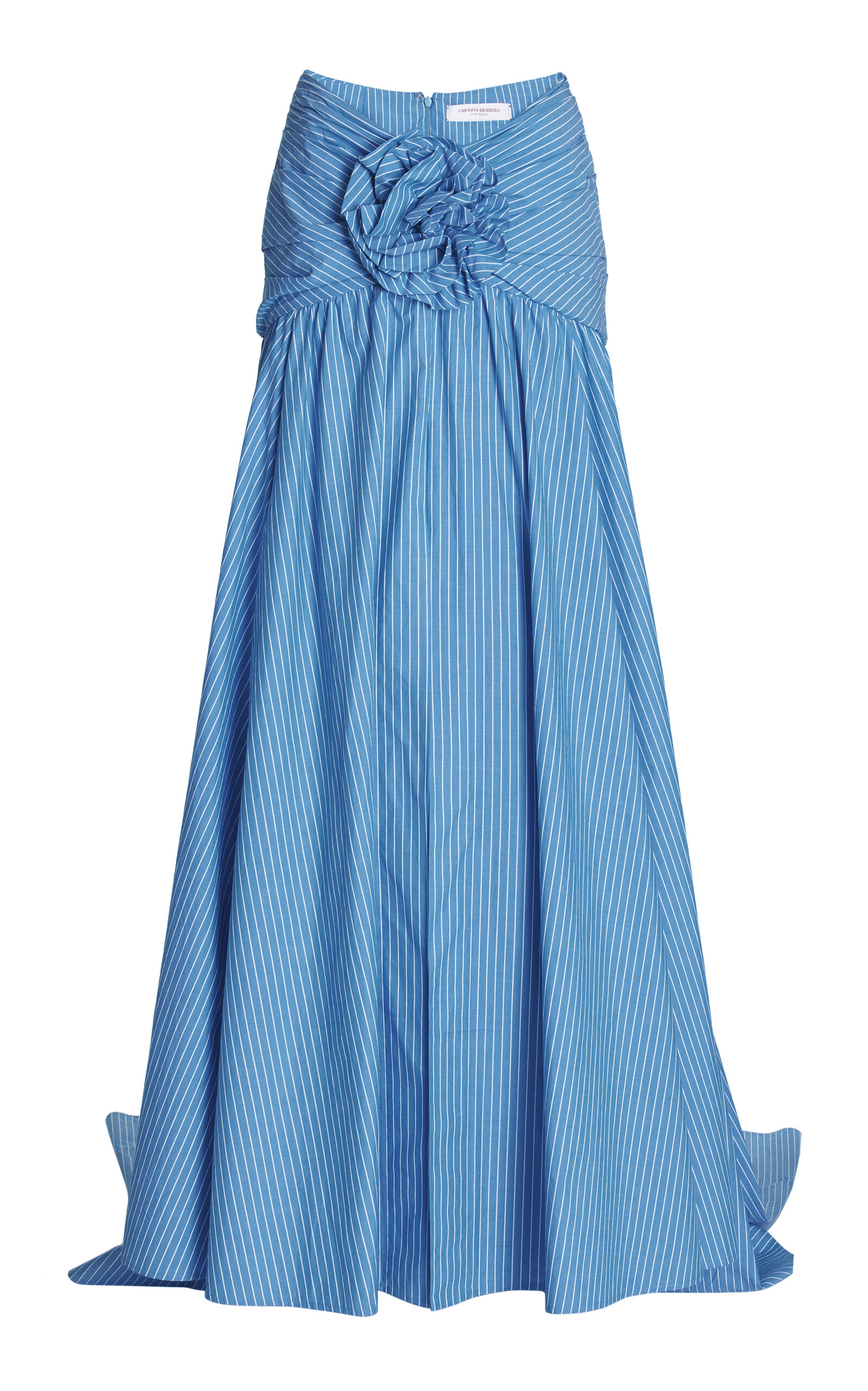 Shop Carolina Herrera Gathered Cotton Maxi Skirt In Blue