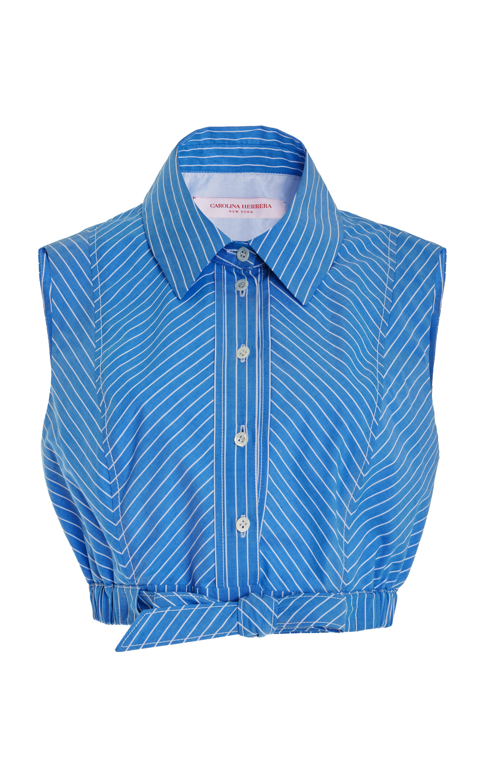 Carolina Herrera Cropped Bow-detailed Striped Cotton-poplin Top In Blue