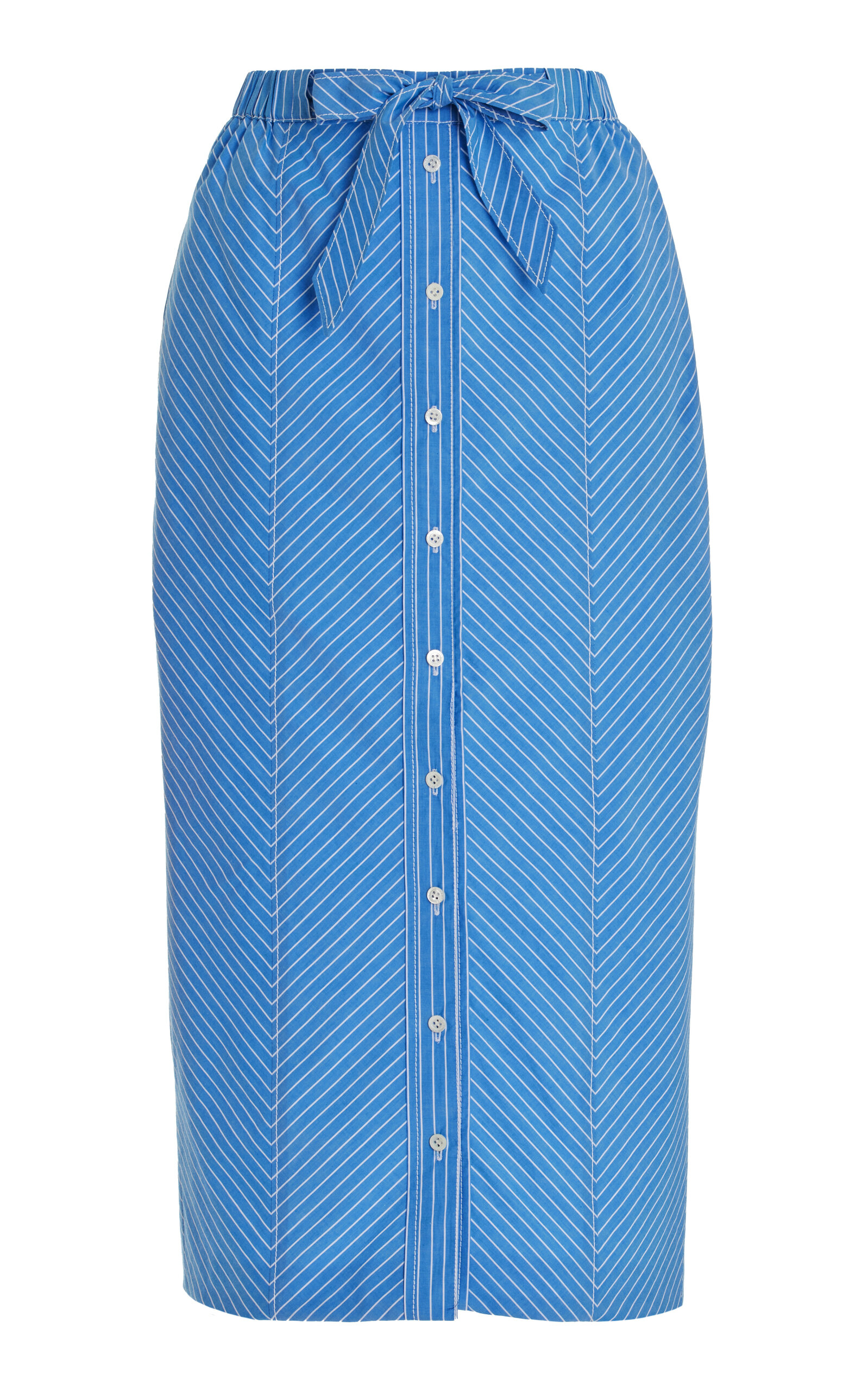Carolina Herrera Tie-detailed Cotton Midi Pencil Skirt In Blue