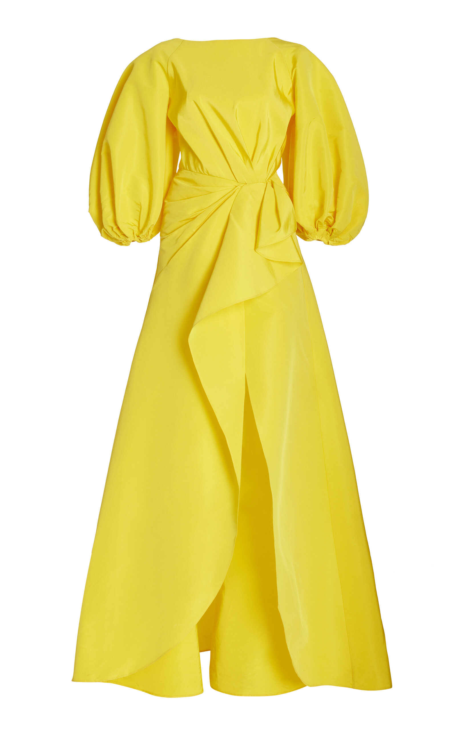 Shop Carolina Herrera Puff-sleeve Silk Gown In Yellow