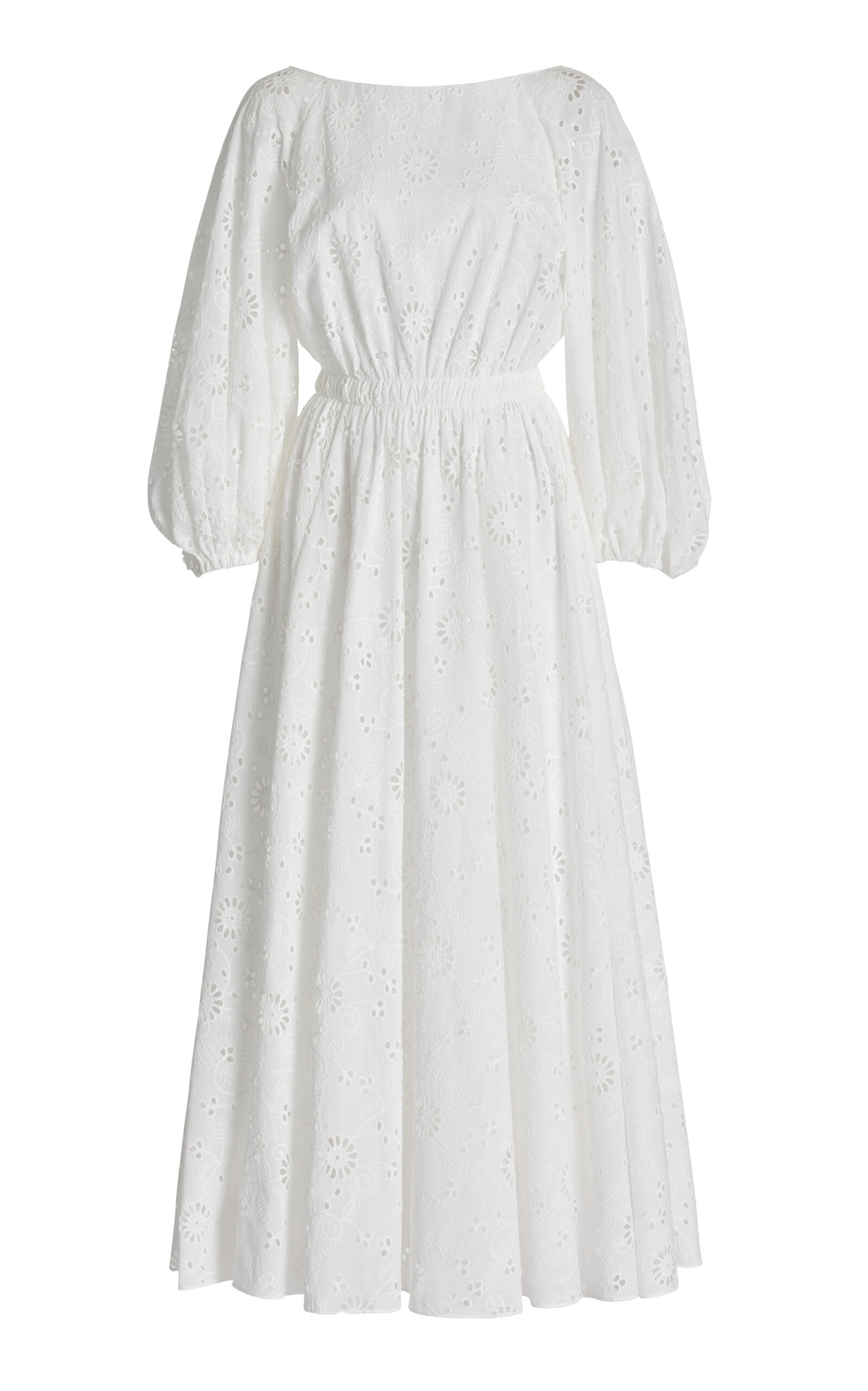 Shop Carolina Herrera Shirred Cotton Midi Dress In White