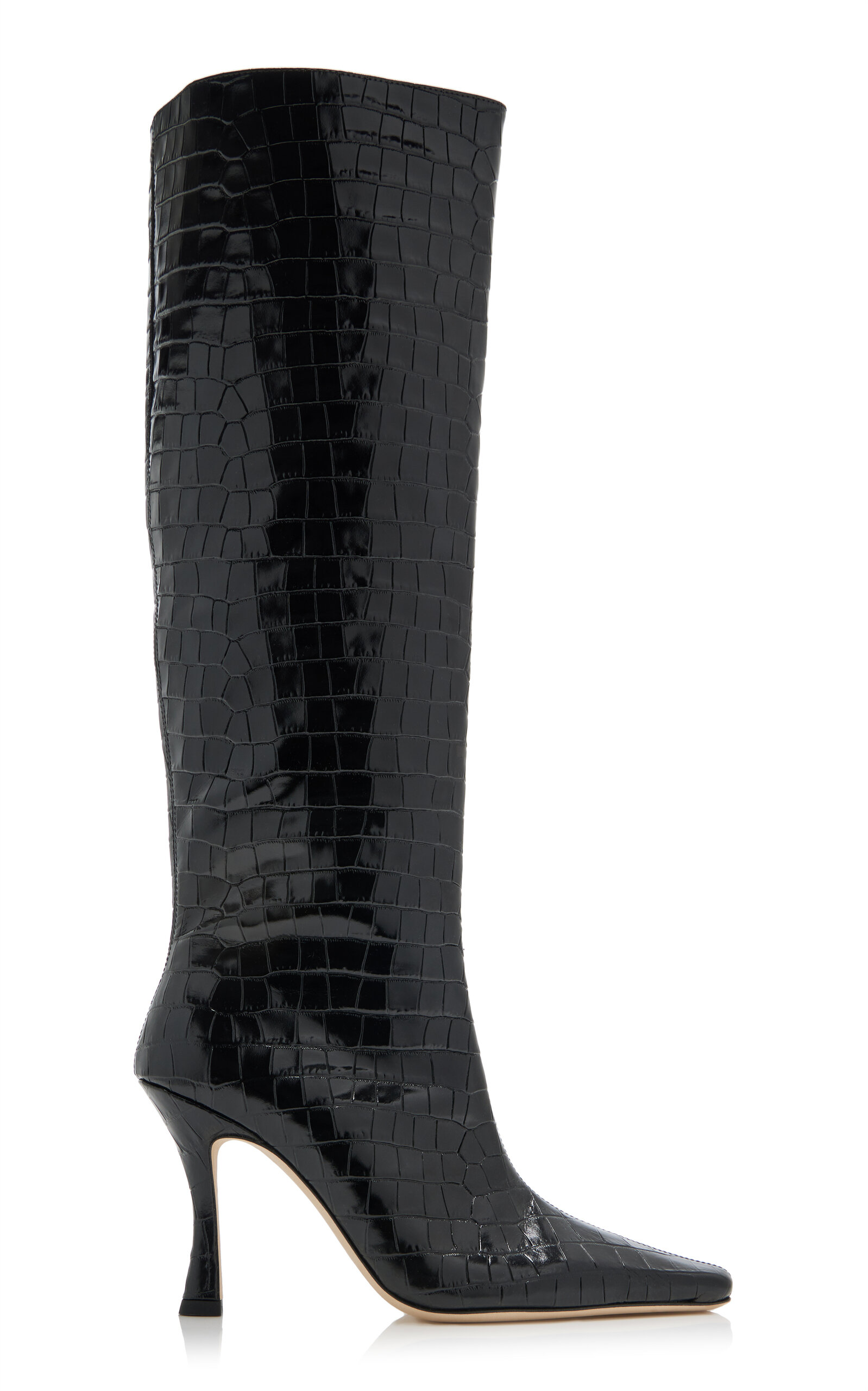 STAUD Cami Croc-Embossed Leather Knee Boots - Black