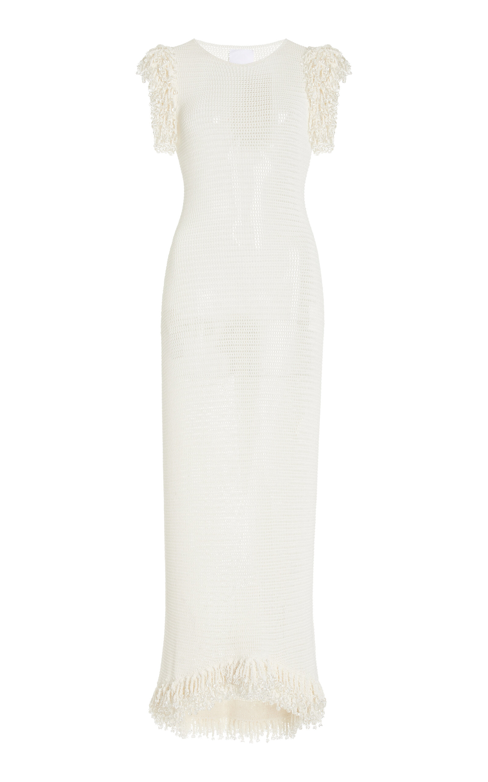 Shop Paris Georgia Fringed Knit Cotton Maxi Dress In White