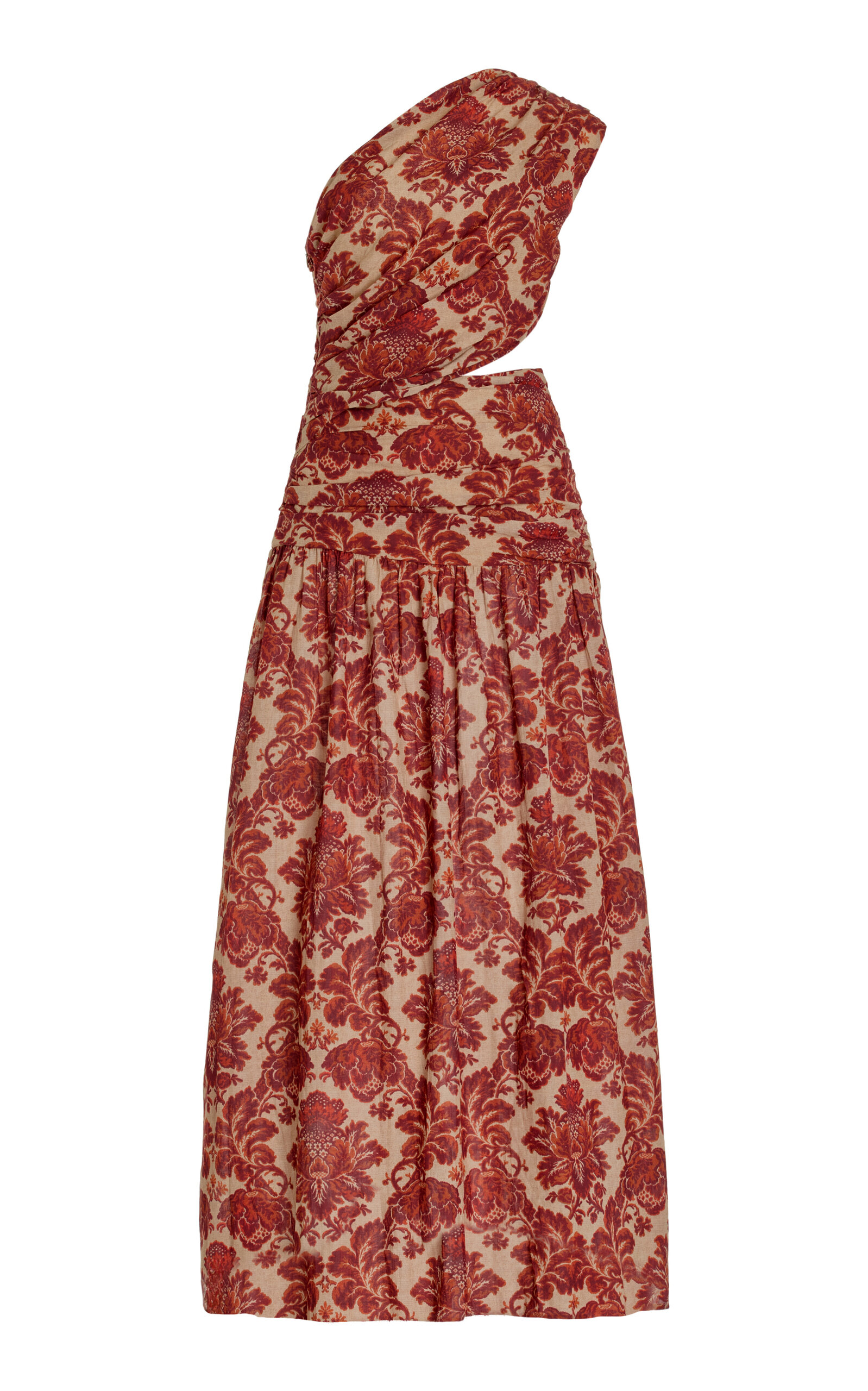 Posse Joslin Asymmetric Printed Cotton-blend Maxi Dress In Red