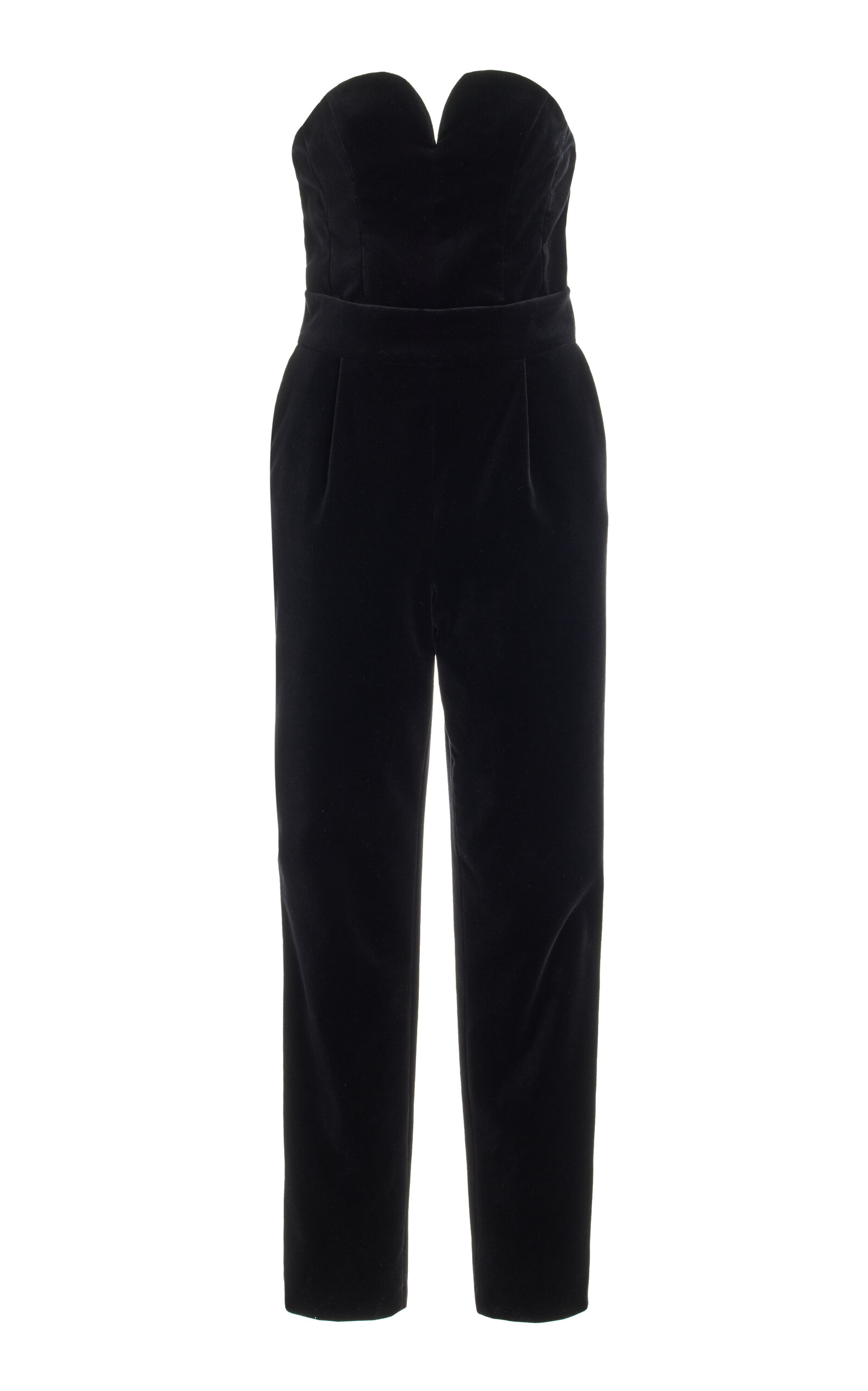 Shop Blazé Milano Clyde Strapless Cotton-velvet Jumpsuit In Black