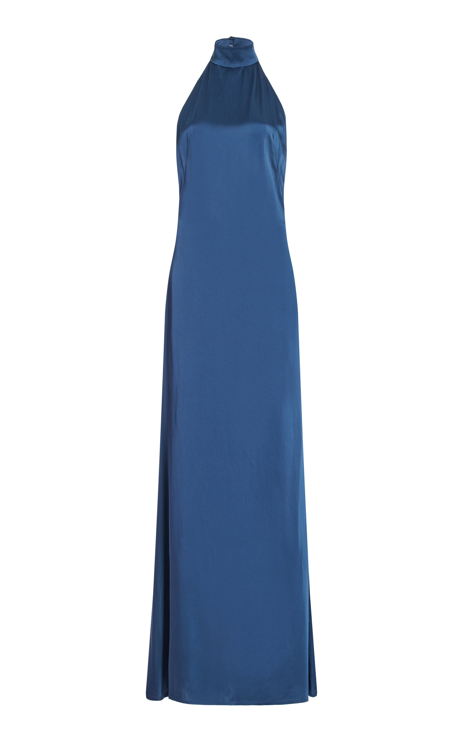 Lapointe Backless Satin Halter Gown In Navy