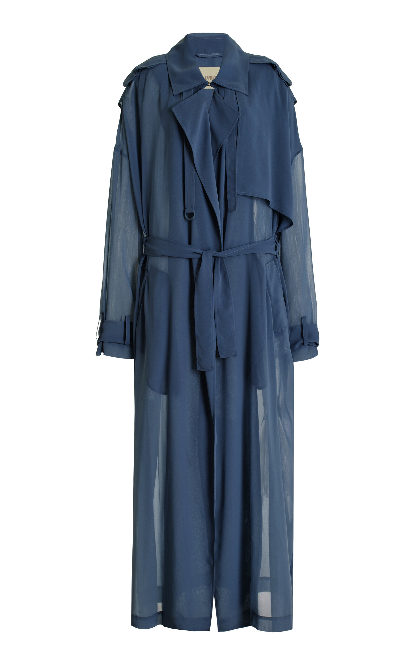 Lapointe Sheer Georgette Trench Coat In Navy
