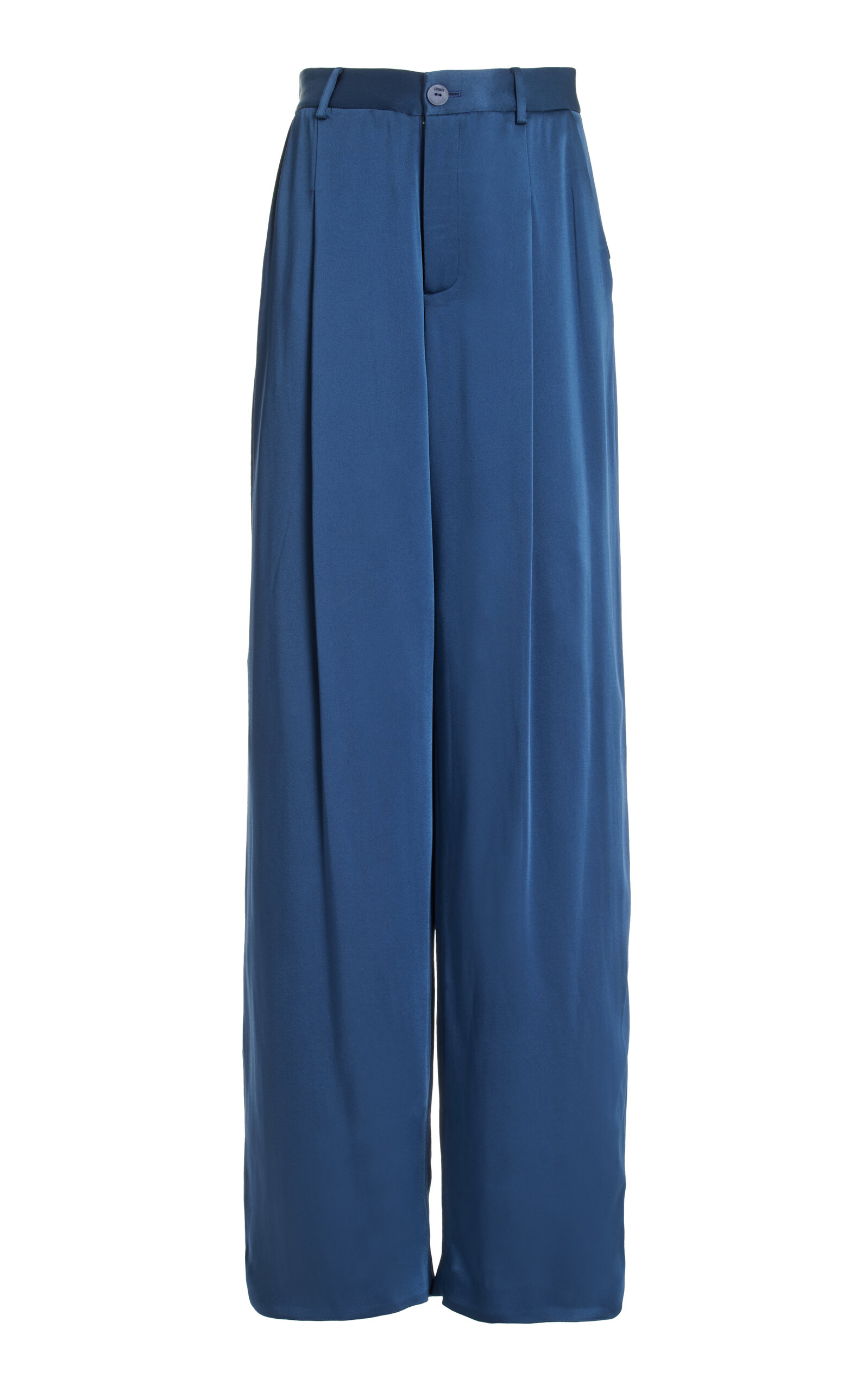 Shop Lapointe Pleated Satin Wide-leg Pants In Navy