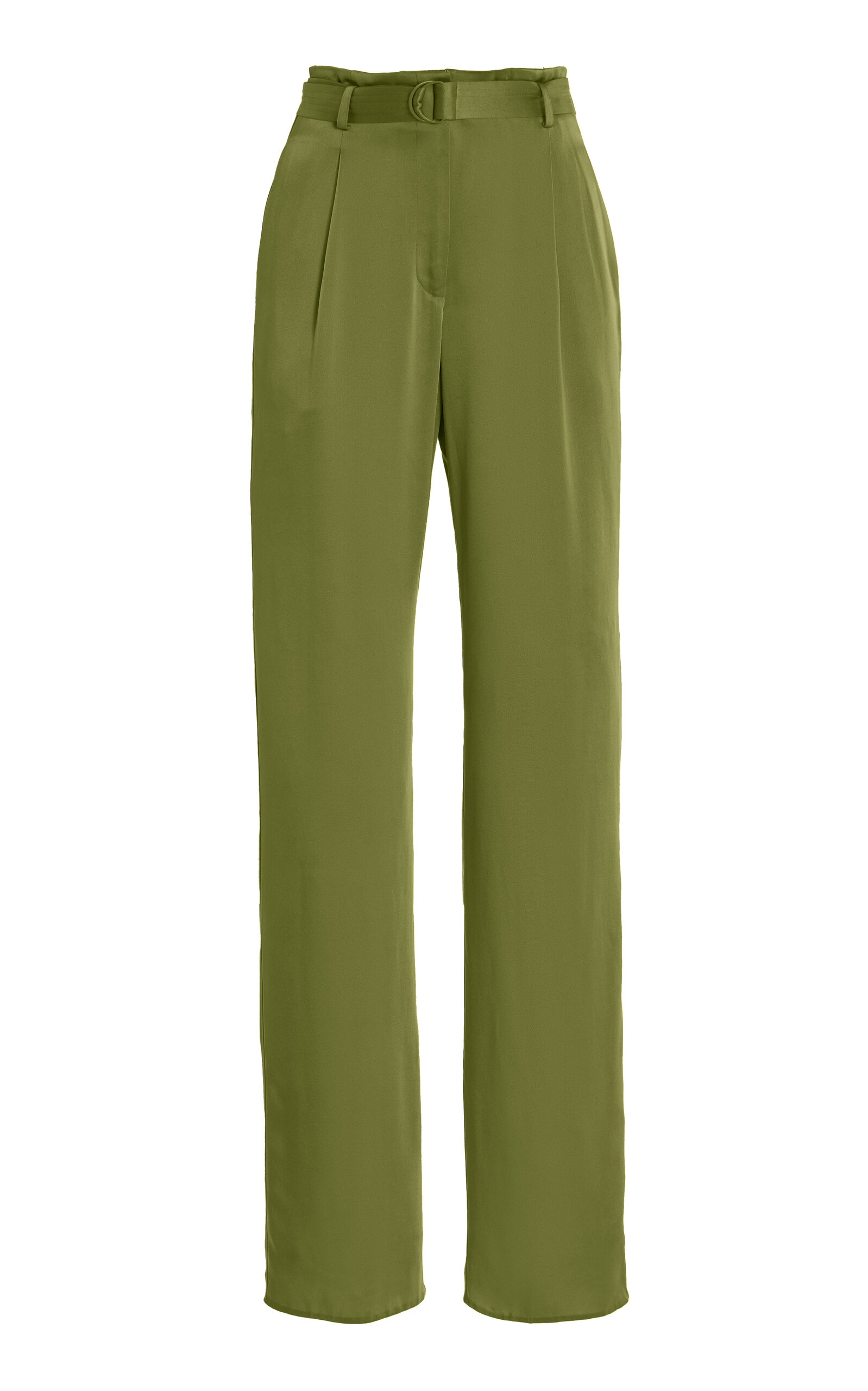 Lapointe Belted High-waisted Satin Wide-leg Pants In Green