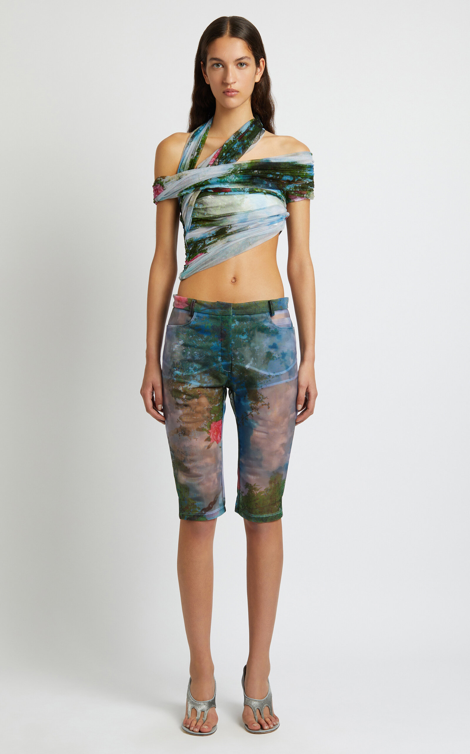 Christopher Esber Lucid Wrapped Silk Crop Top - Print