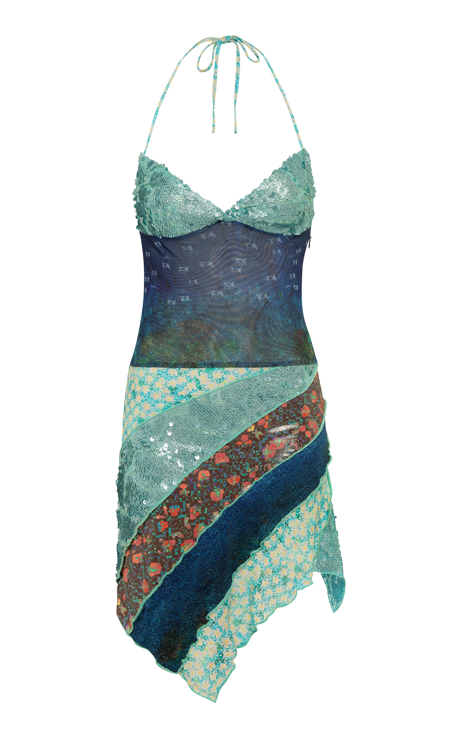 Siedres Nera Asymmetric Patchwork Mini Dress In Multi