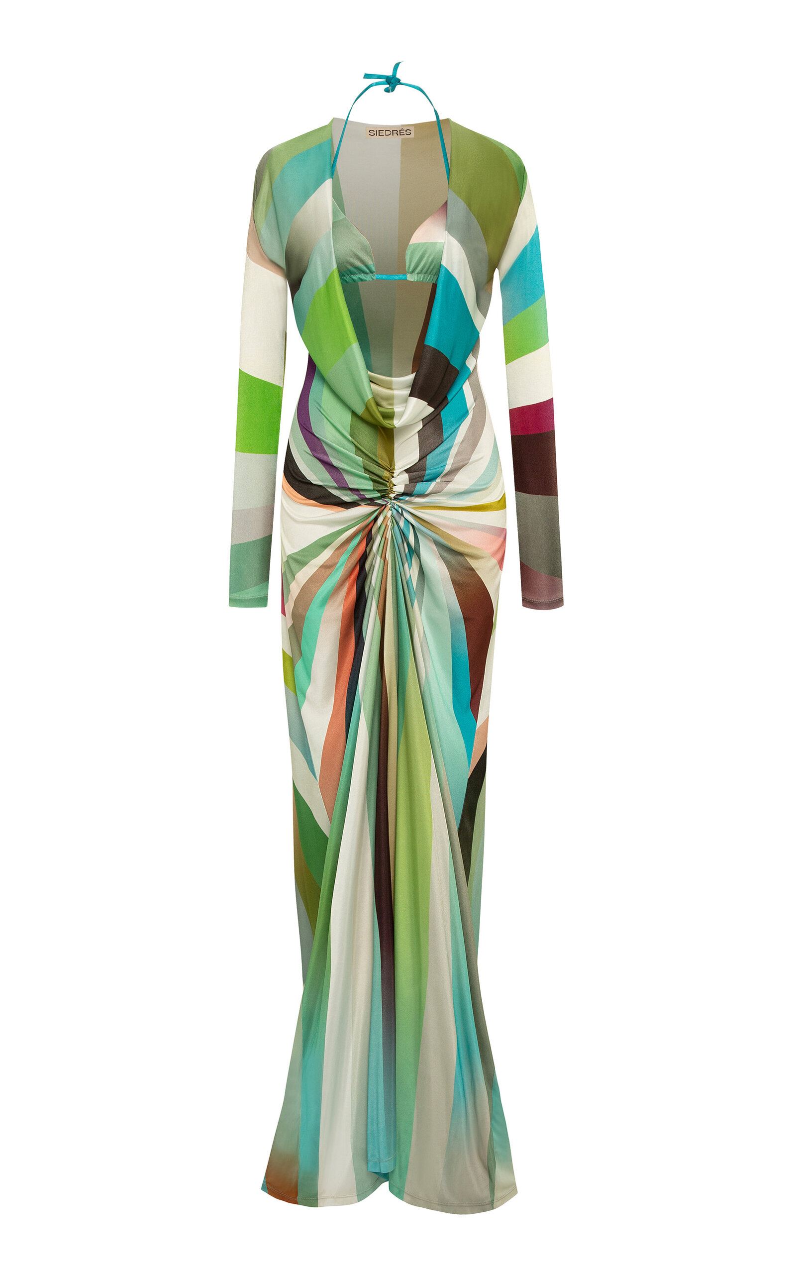 Siedres Linny Sun-ray Printed Cowl-neck Maxi Dress In Multi