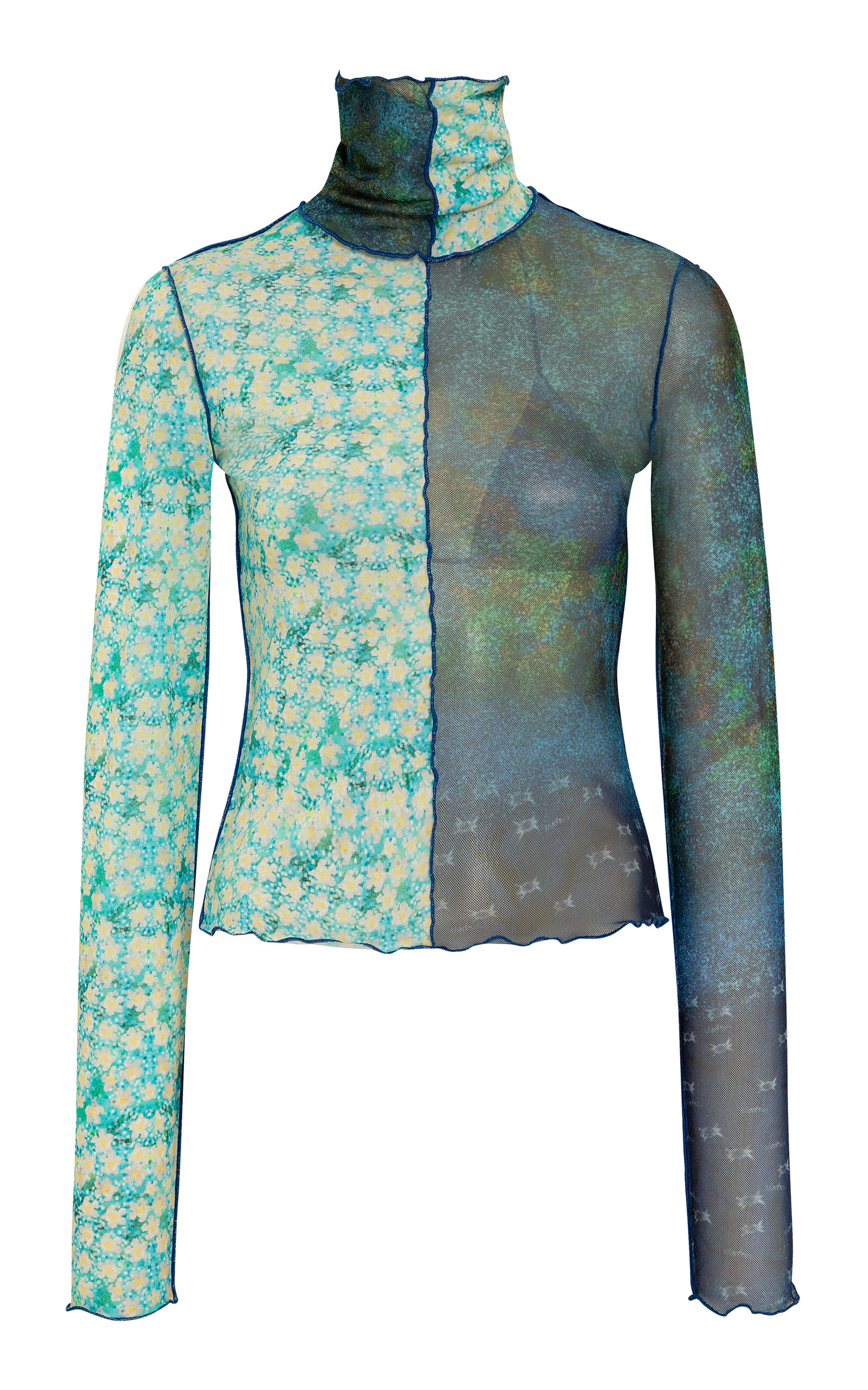 SIEDRES WOMEN'S CODY MESH-PANELLED PRINTED TURTLENECK TOP