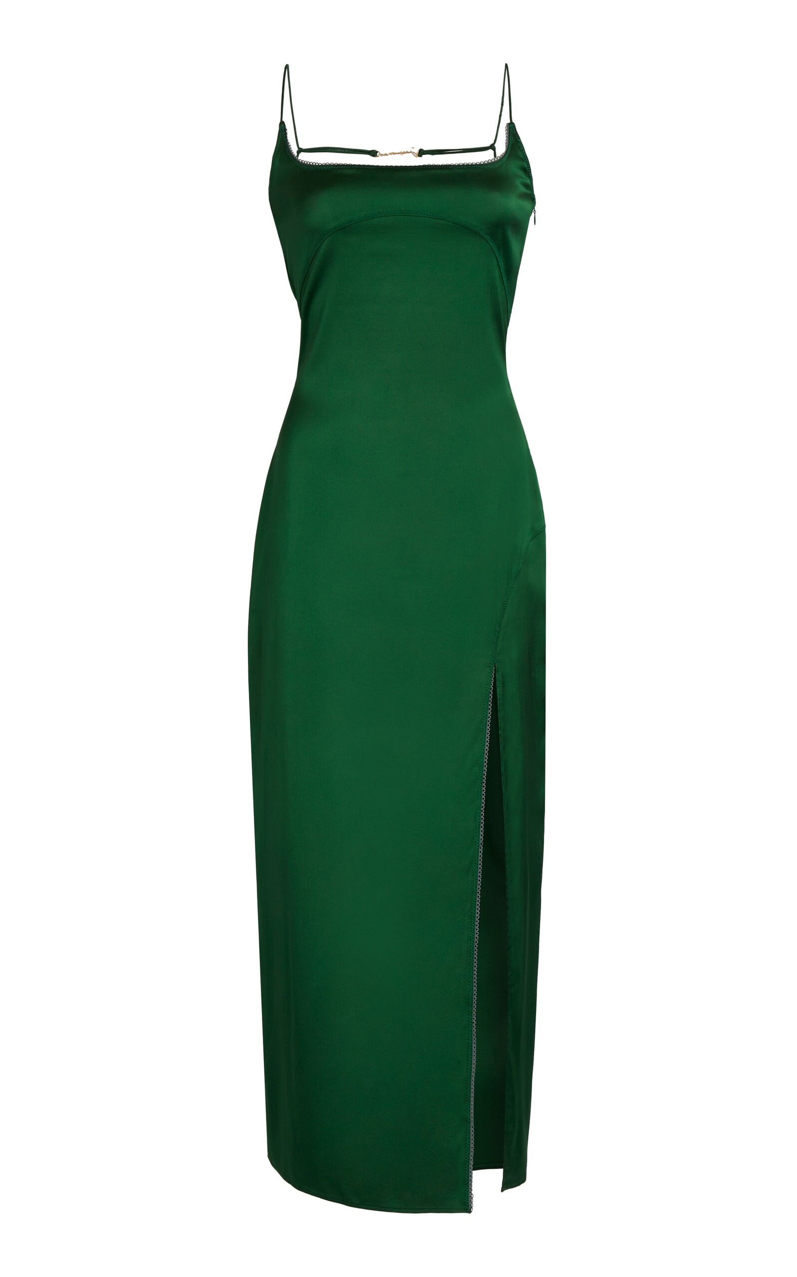 Shop Jacquemus Notte Satin Midi Slip Dress In Green