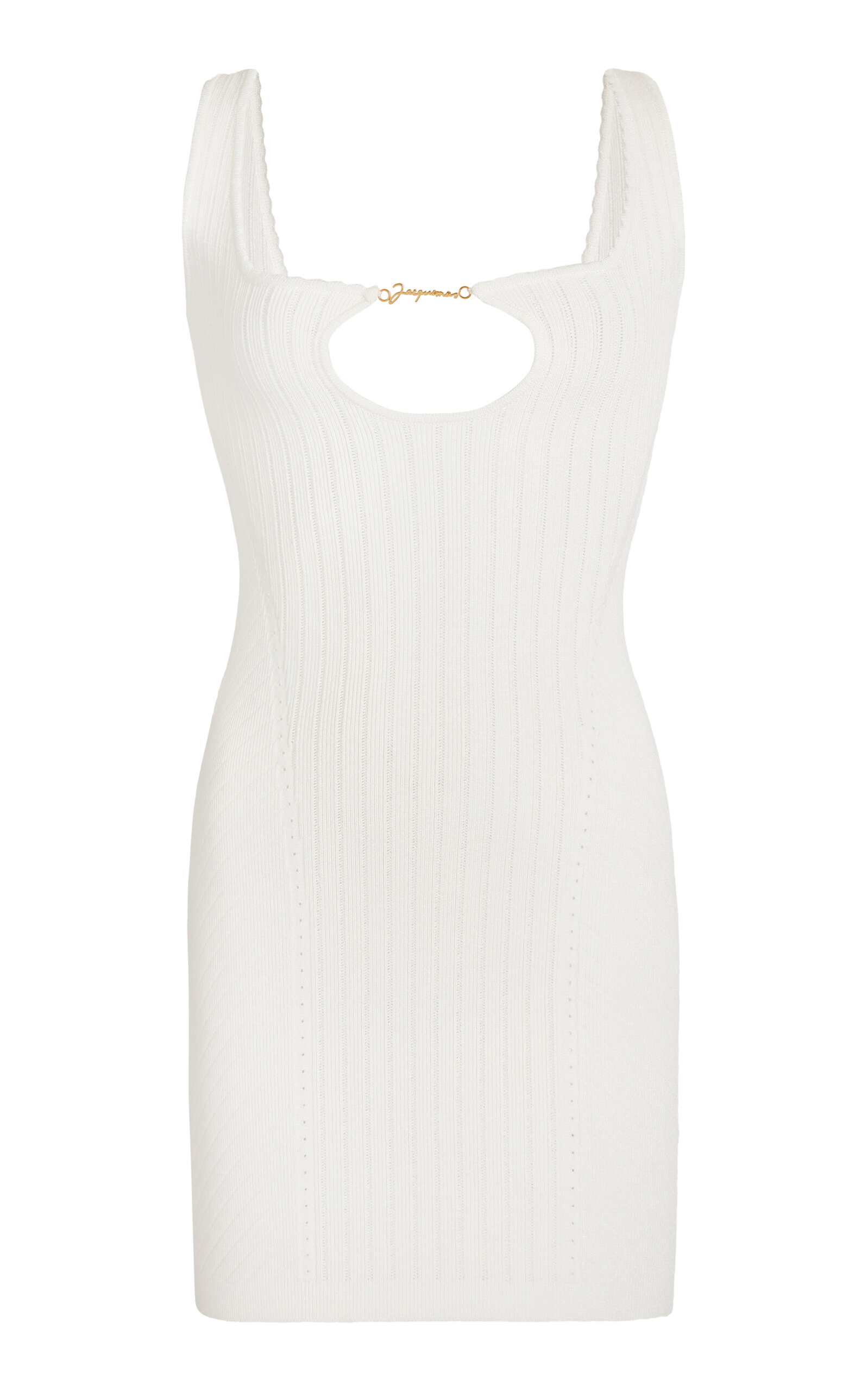 Shop Jacquemus Sierra Charm-detailed Ribbed-knit Mini Dress In Ivory
