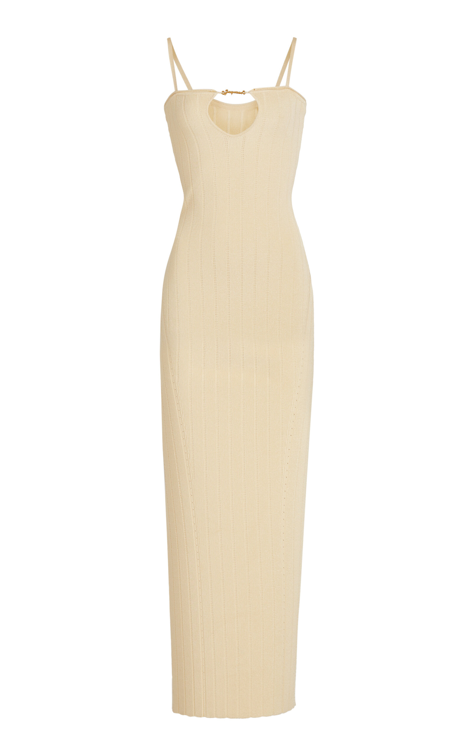 Shop Jacquemus Sierra Charm-detailed Ribbed-knit Midi Dress In Neutral