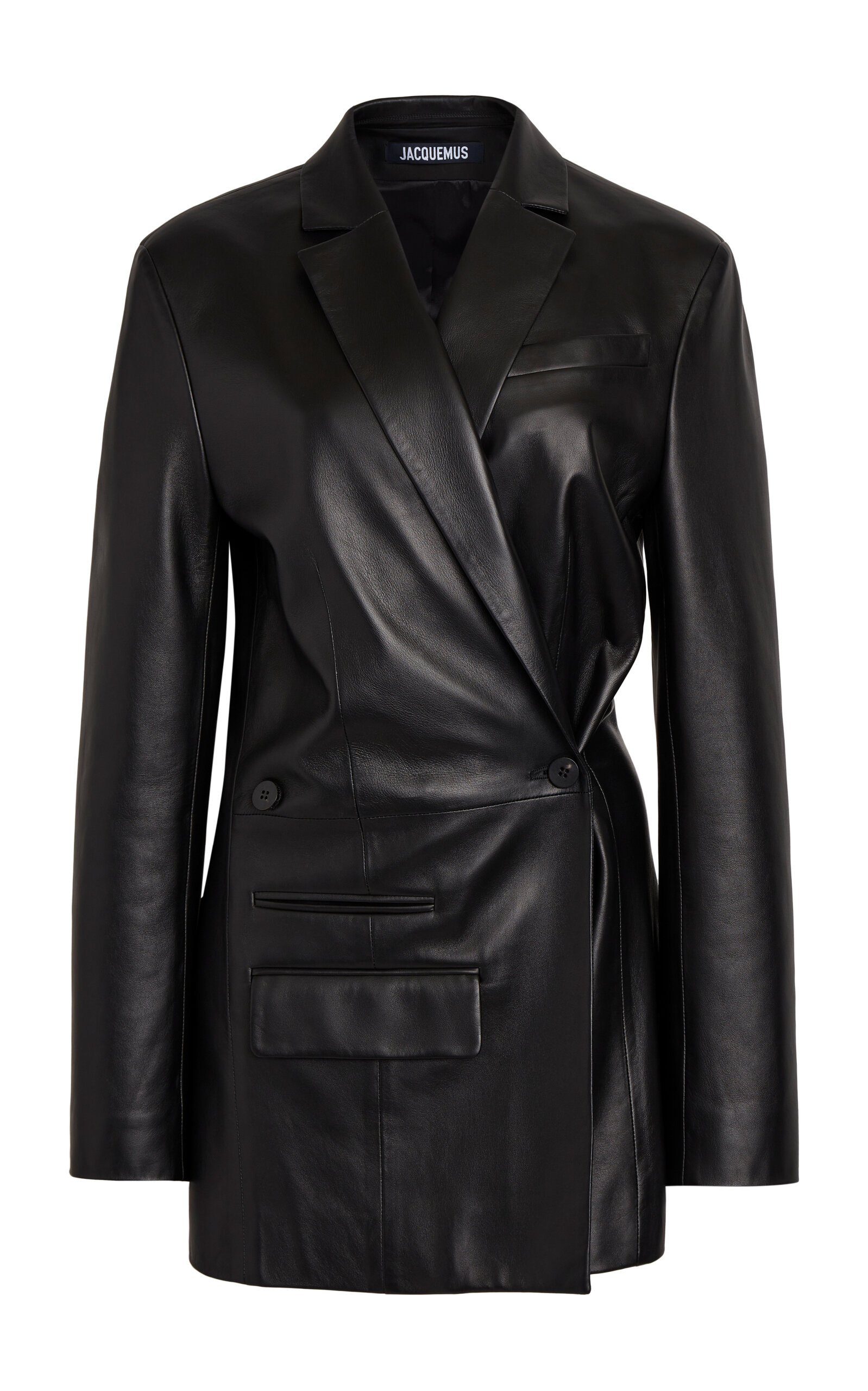 Shop Jacquemus Double-breasted Leather Blazer In Black