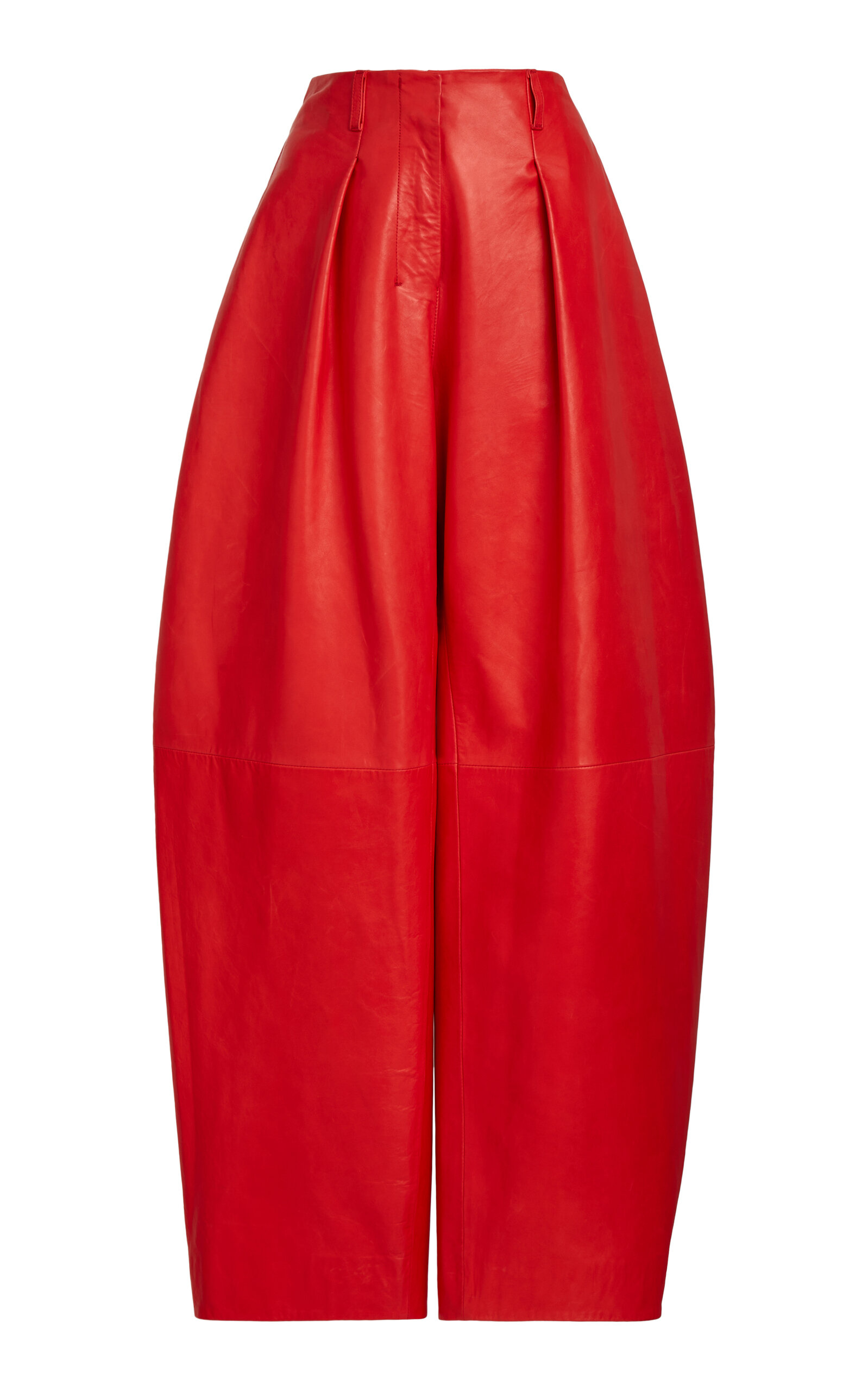 Shop Jacquemus Ovalo Cuir Pleated Leather Balloon Pants In Red