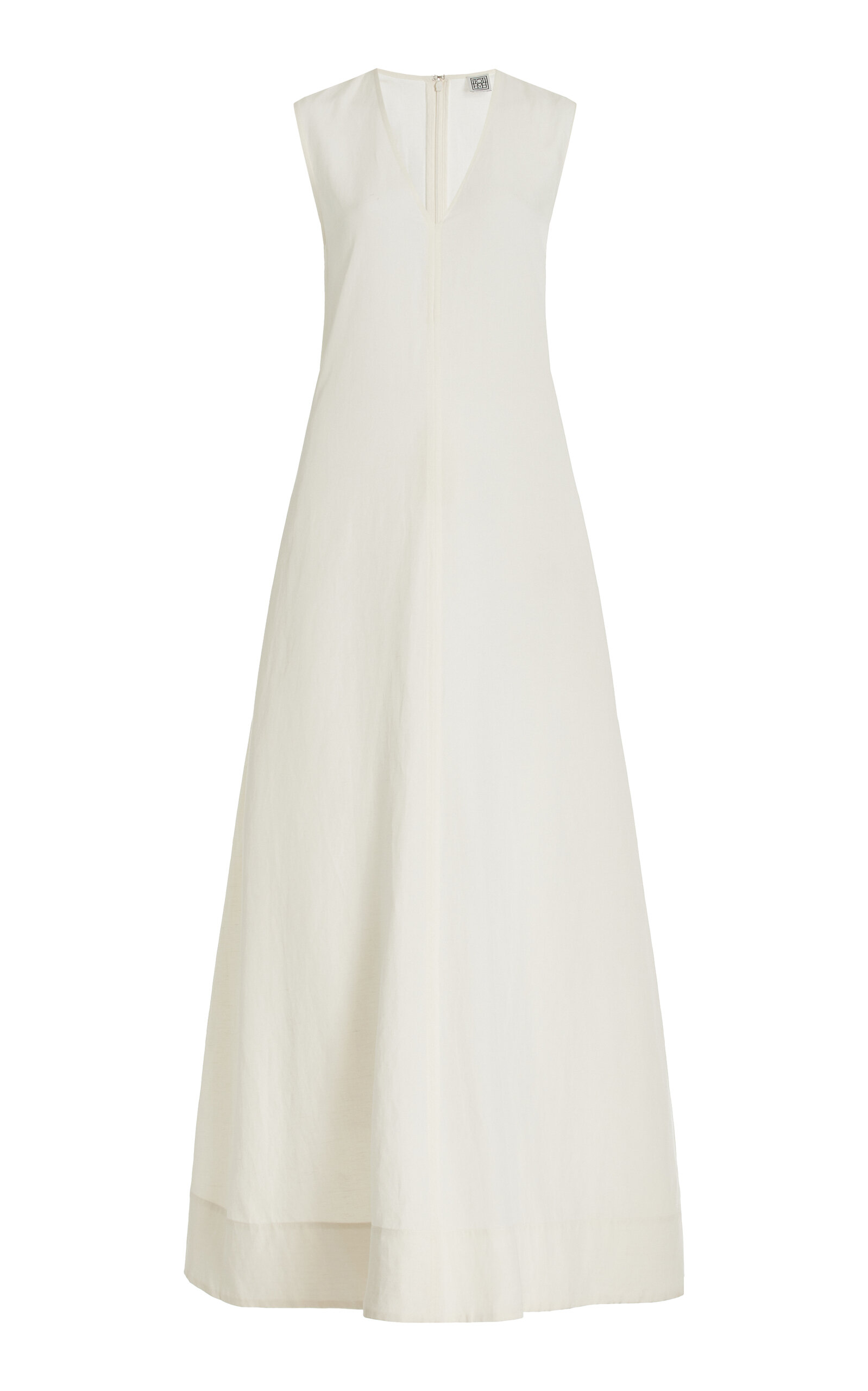 Totême Fluid V-neck Linen Blend Midi Dress In White