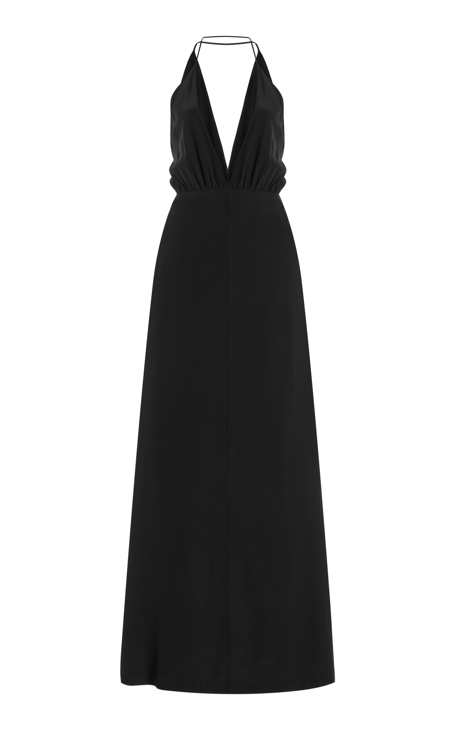 Shop Totême Double-halter Silk Maxi Dress In Black