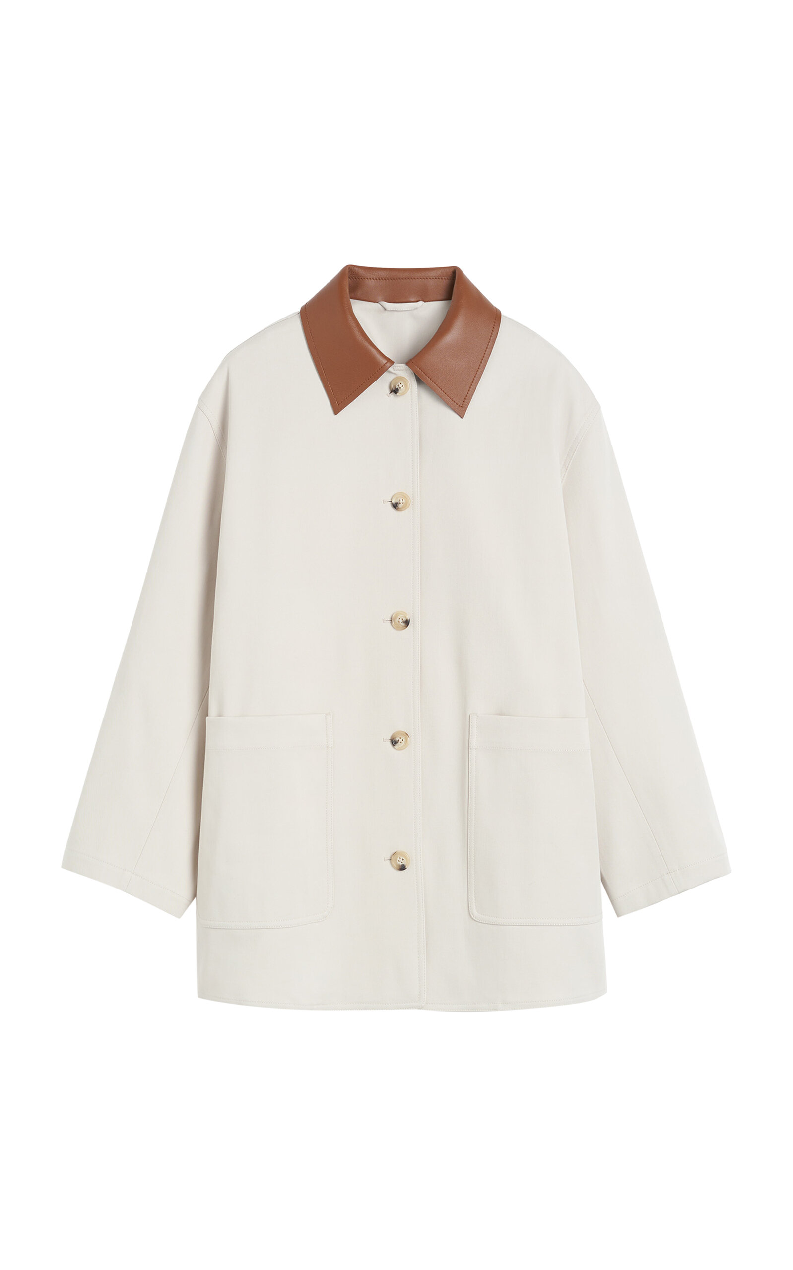 Shop Totême Oversized Leather-trimmed Cotton Barn Jacket In White
