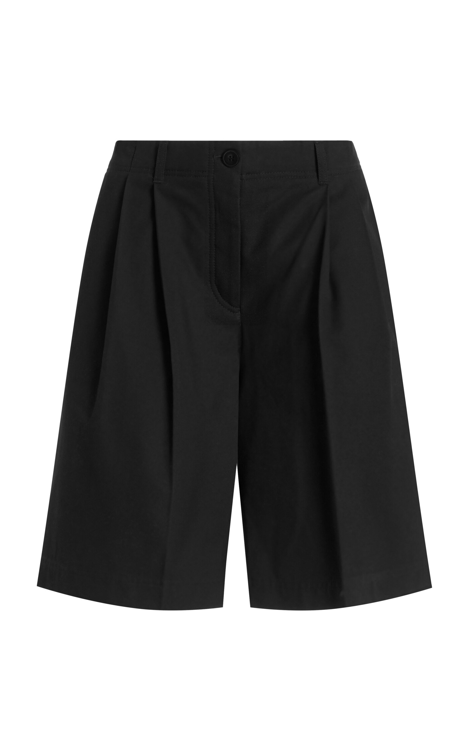Shop Totême Pleated Cotton-twill Shorts In Black