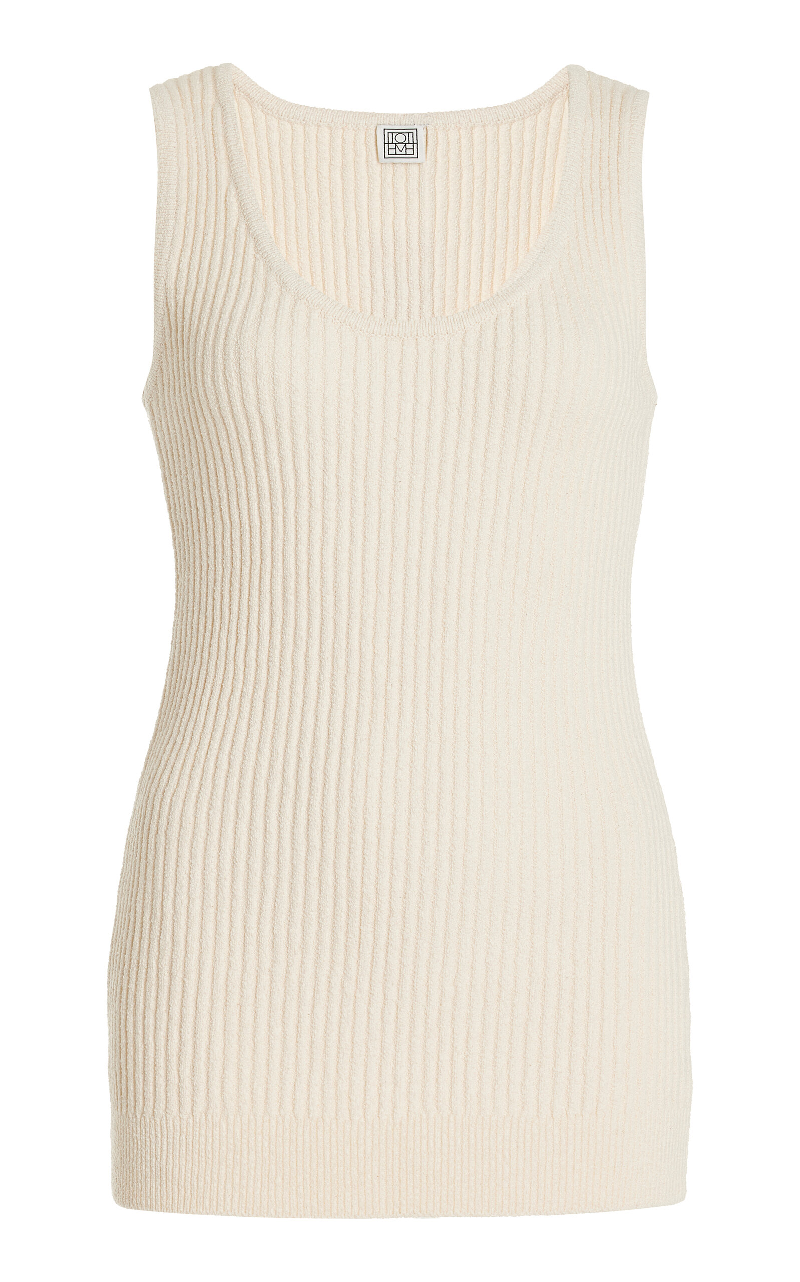 Shop Totême Cotton-blend Ribbed Bouclé-knit Tank Top In White