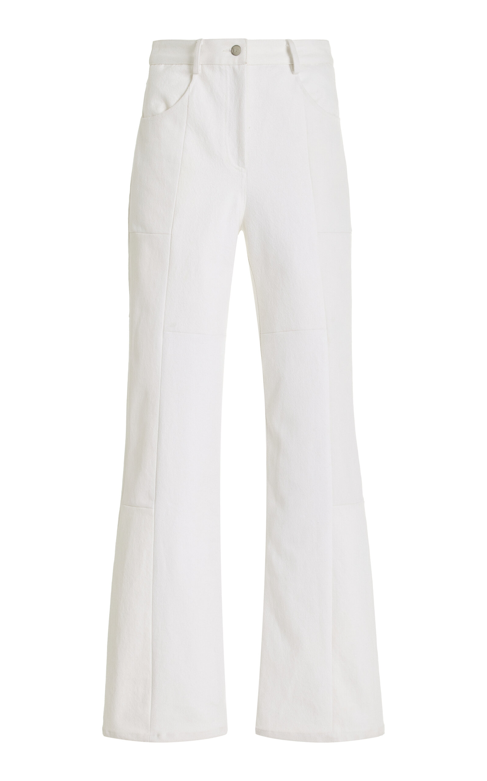 Shop E.l.v Denim Paneled Cotton-blend Flare Pants In White