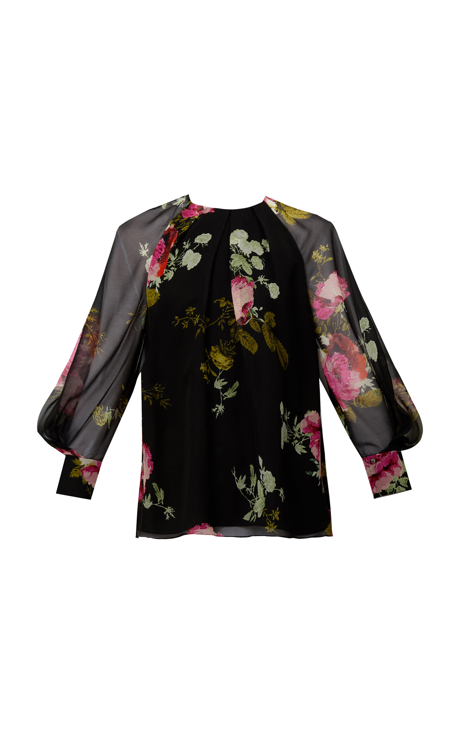 Gathered Floral Silk Blouse
