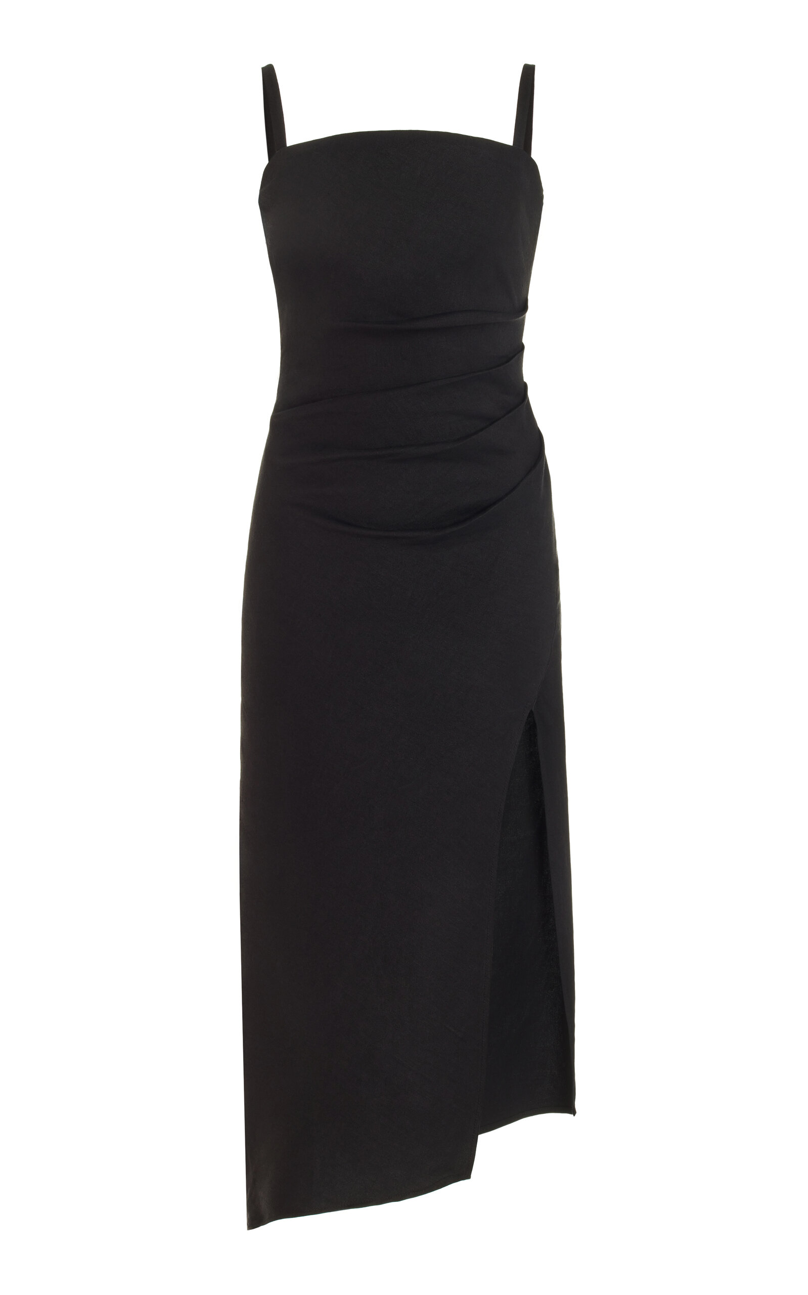 Anemos The Nadege Draped Linen-blend Midi Dress In Black