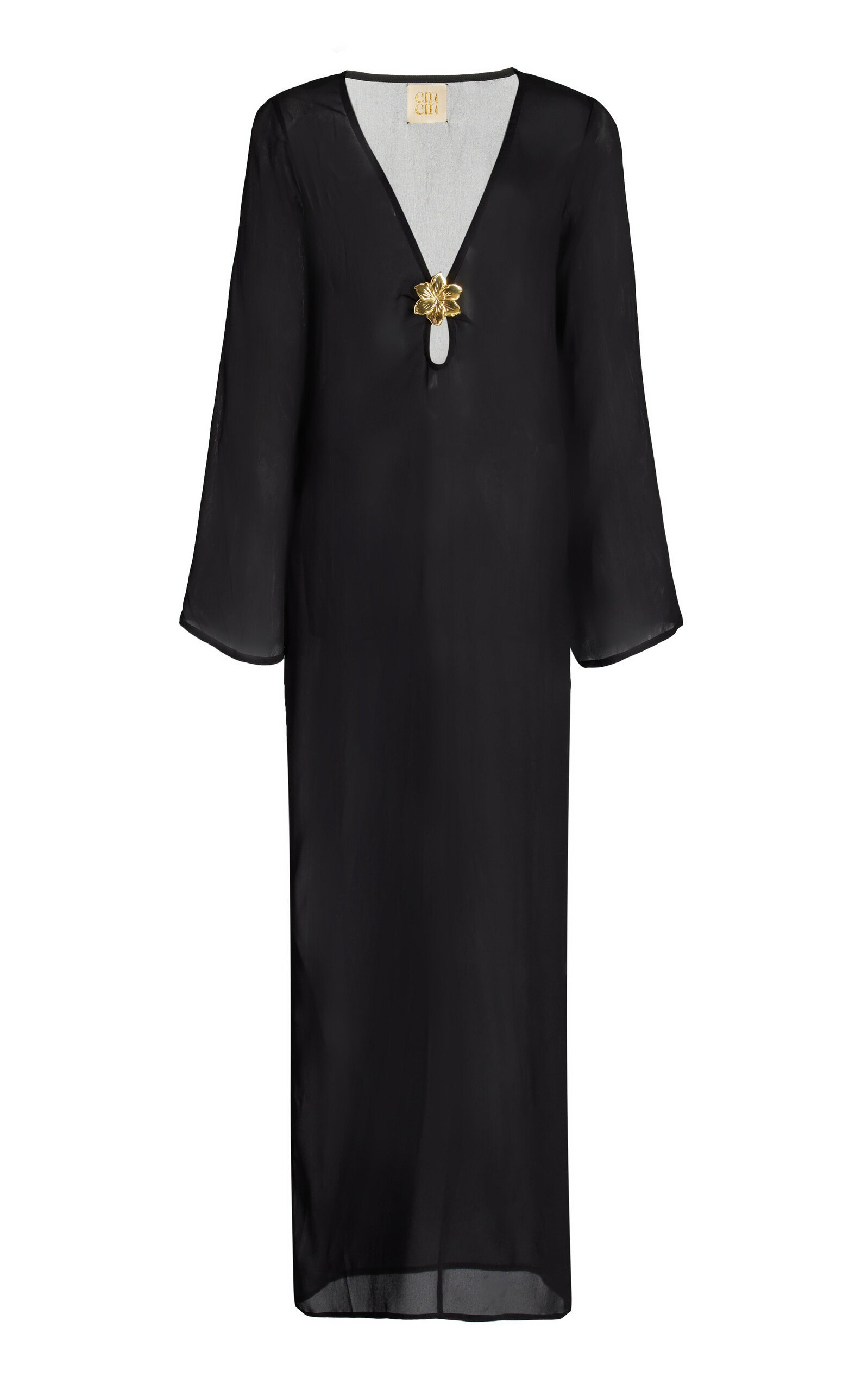 Cin Cin Hotline Brooch-detailed Sheer Maxi Dress In Black