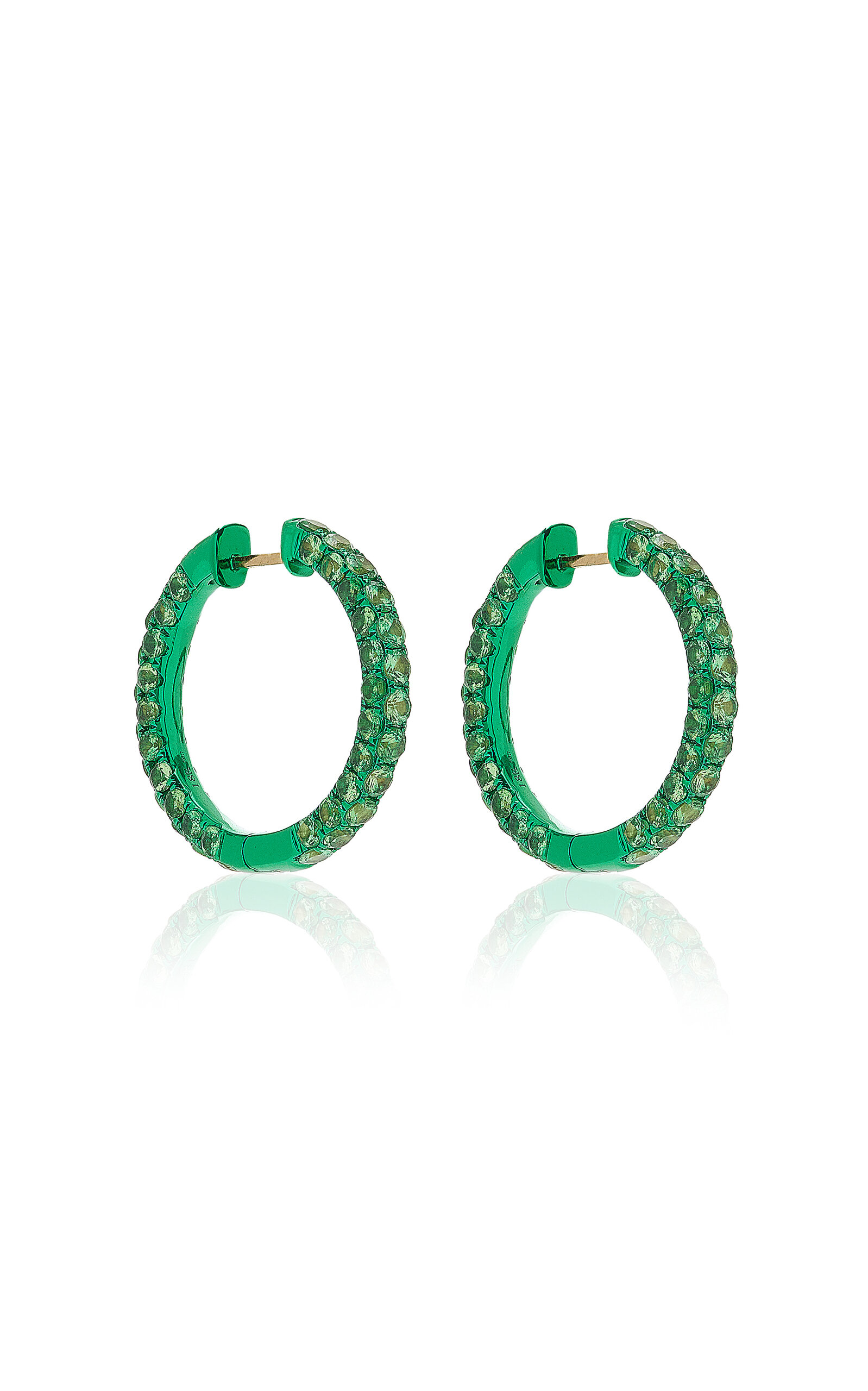 Large 3 Sided Green-Rhodium Tsavorite Hoop Earrings