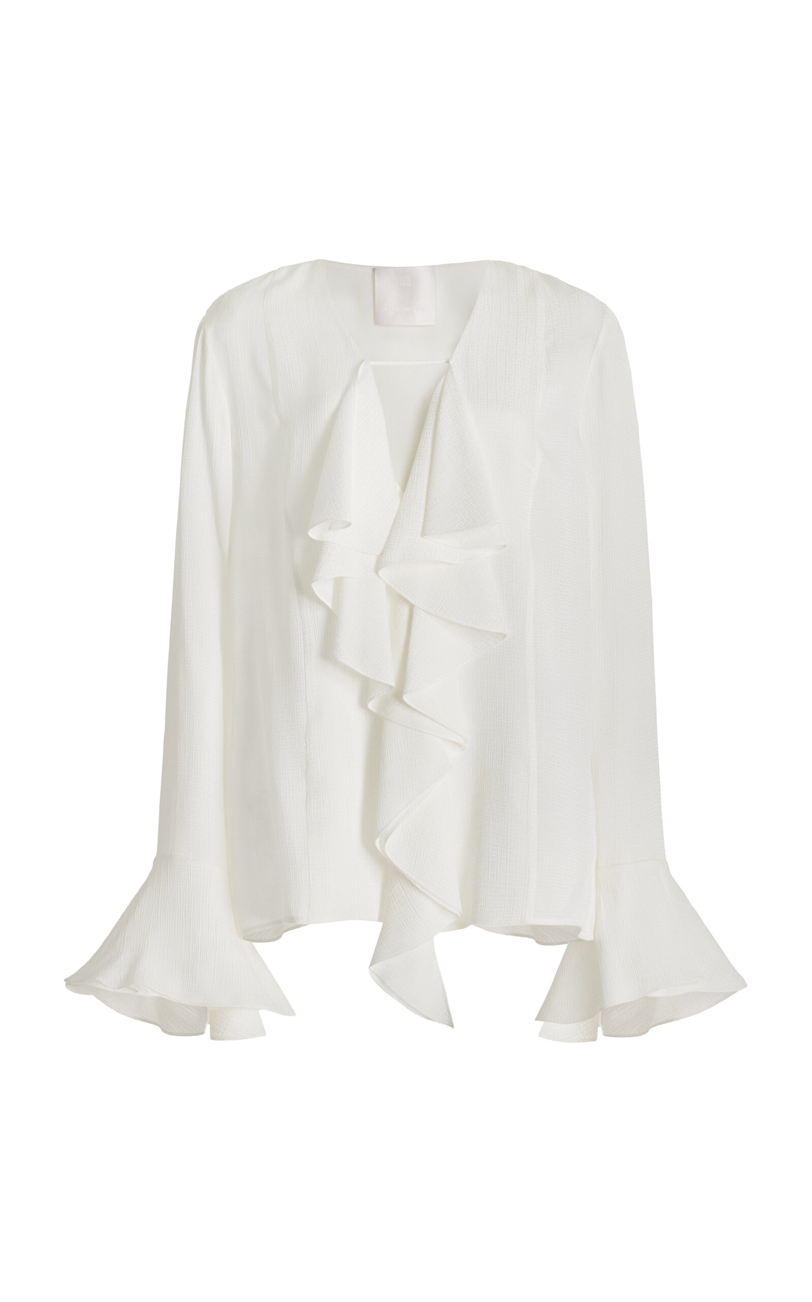 Shop Givenchy Ruffled Silk-jacqurd Top In White