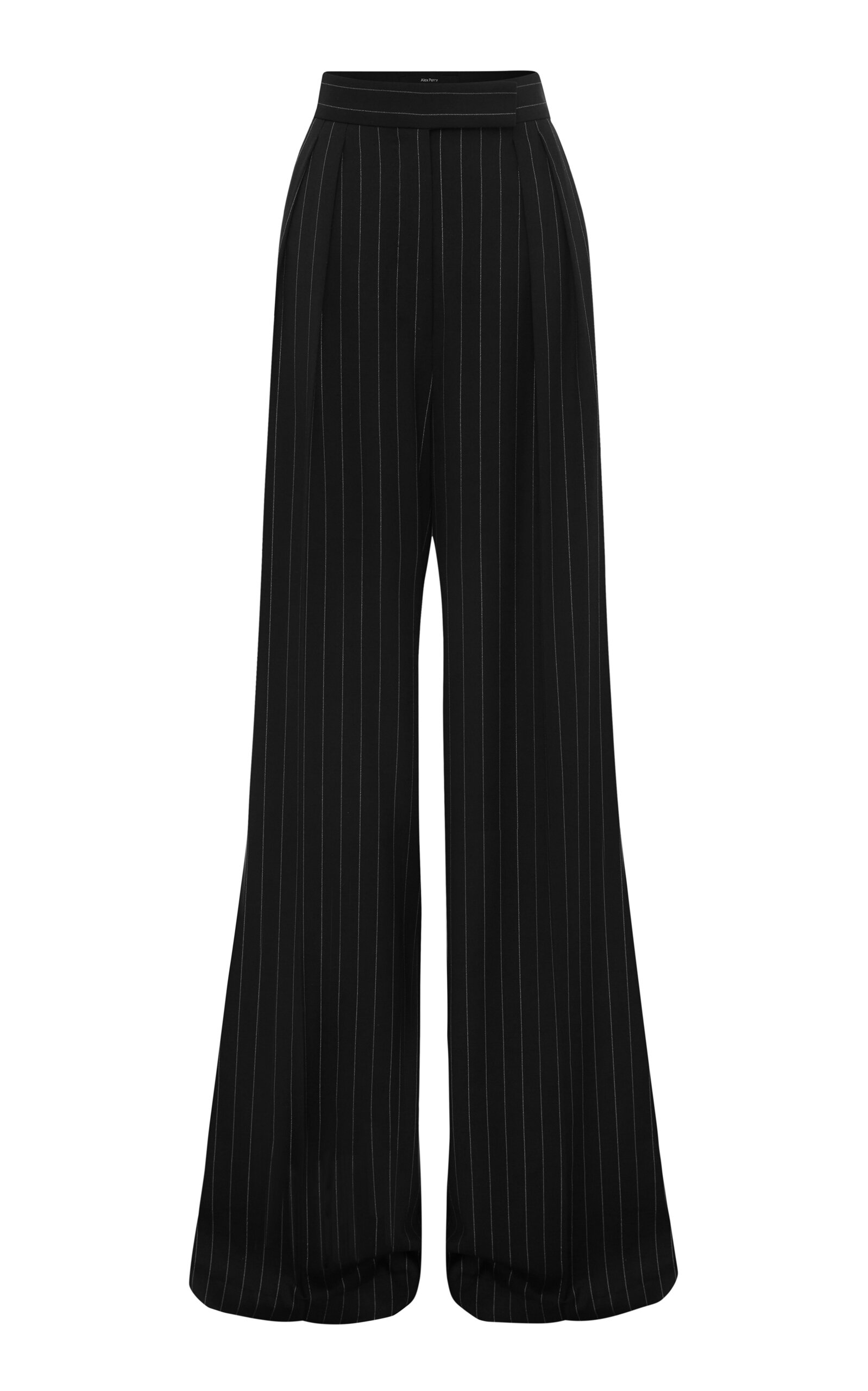 Alex Perry Pleated Pinstriped Wide-leg Pants In Black