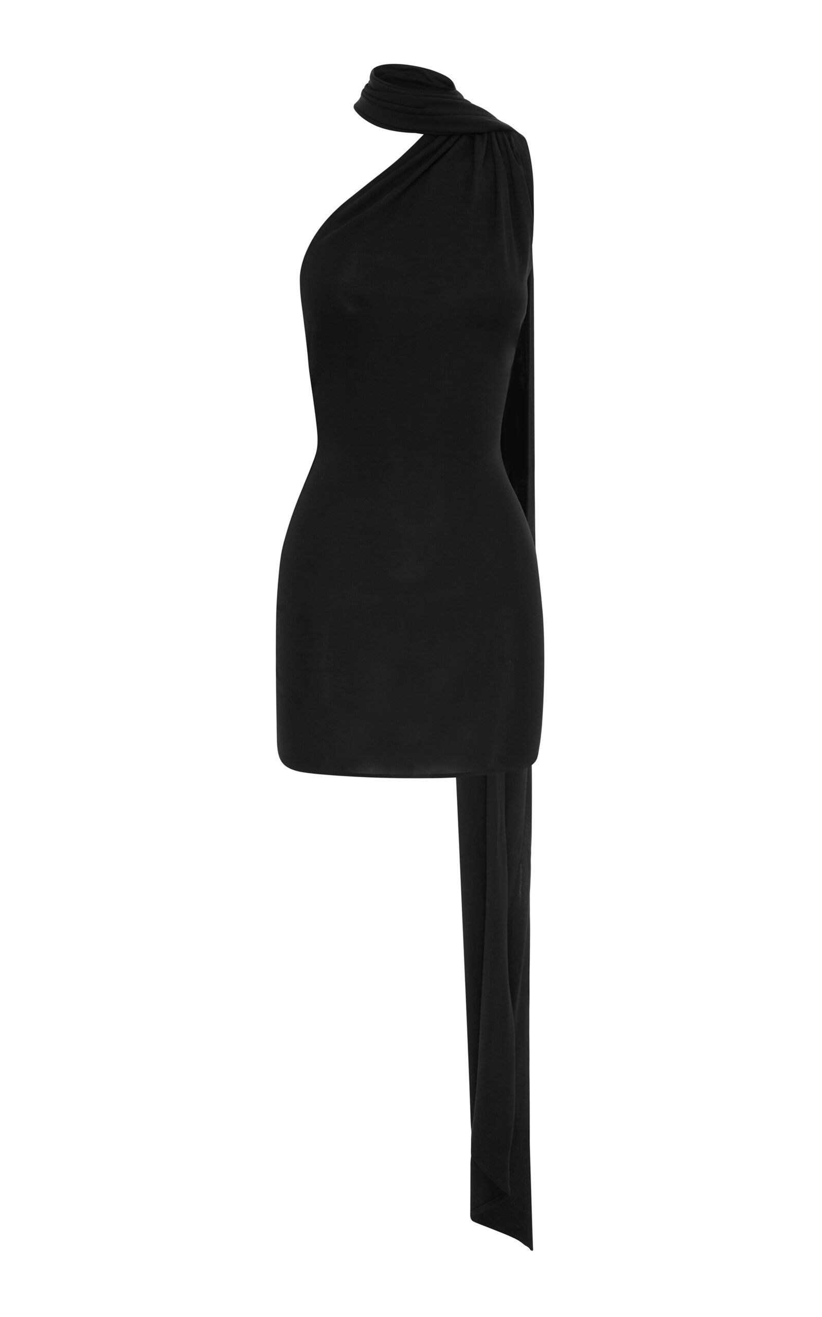 Shop Alex Perry Scarf-neck Jersey Mini Halter Dress In Black