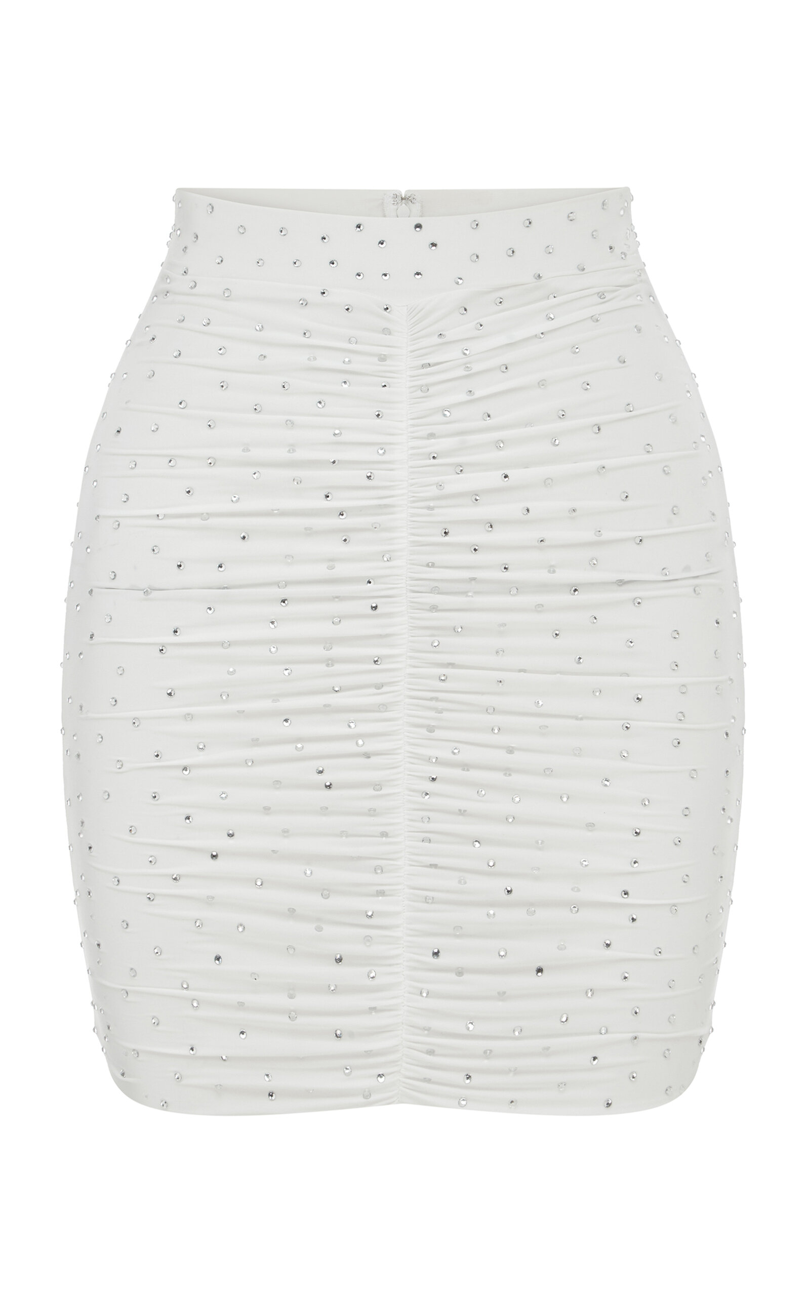 Alex Perry Ruched Crystal Jersey Mini Skirt In White