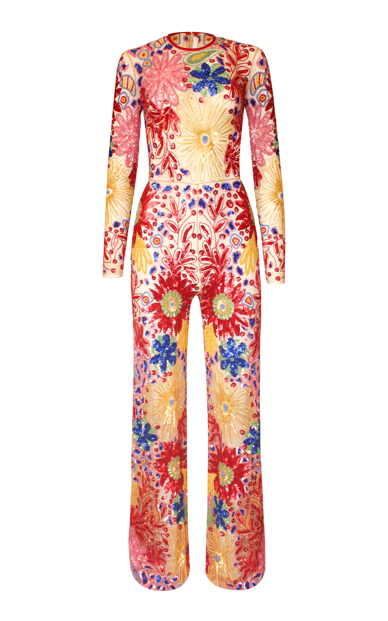 Abstract Floral Beaded Jumpsuit