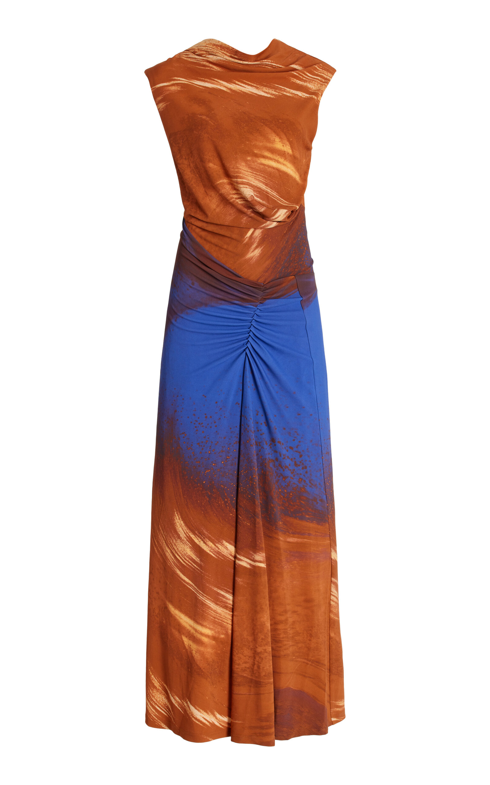 Shop Simkhai Acacia Printed Gathered Midi Dress In Orange