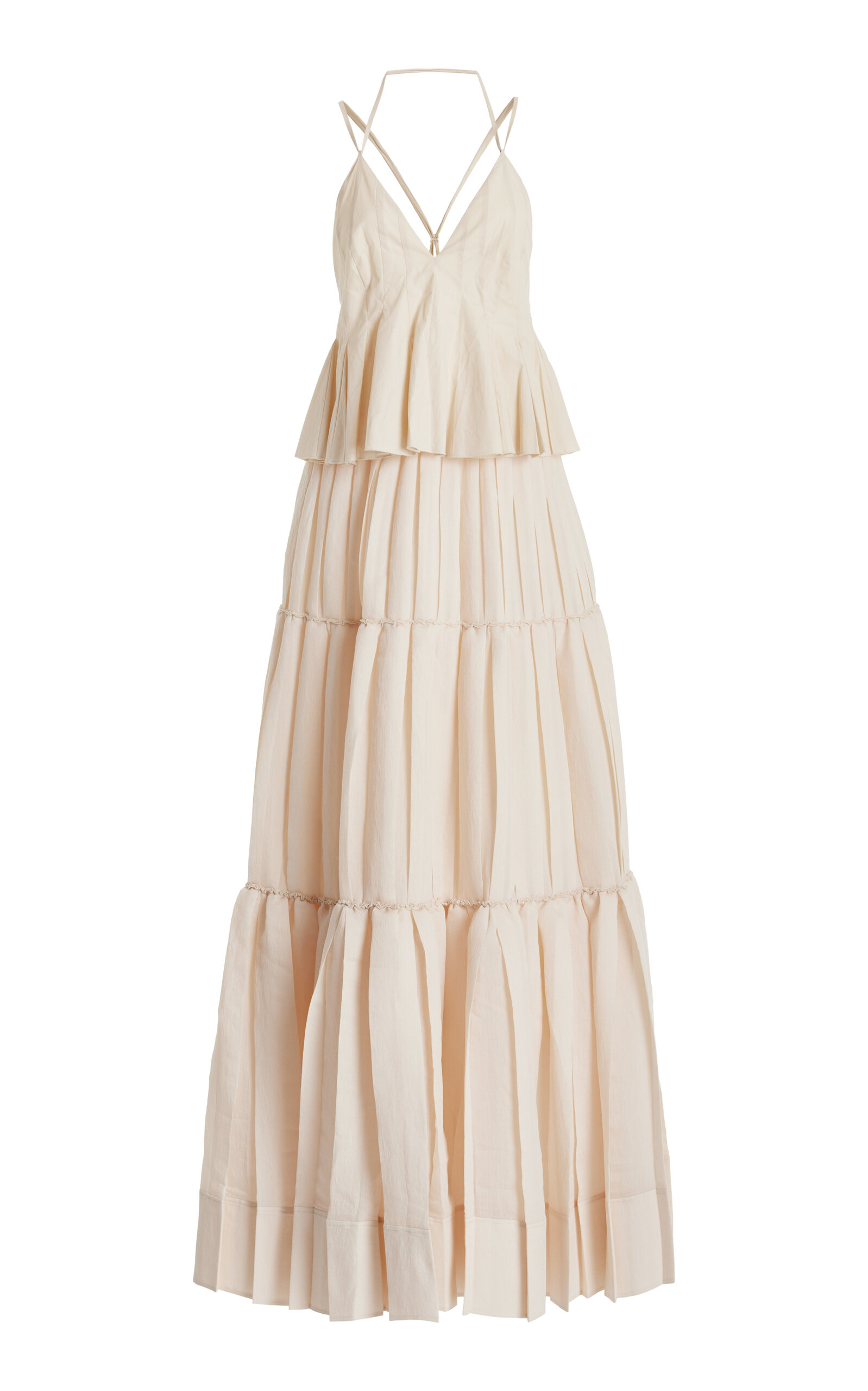 Simkhai Delania Pleated Cotton Maxi Dress In Neutral