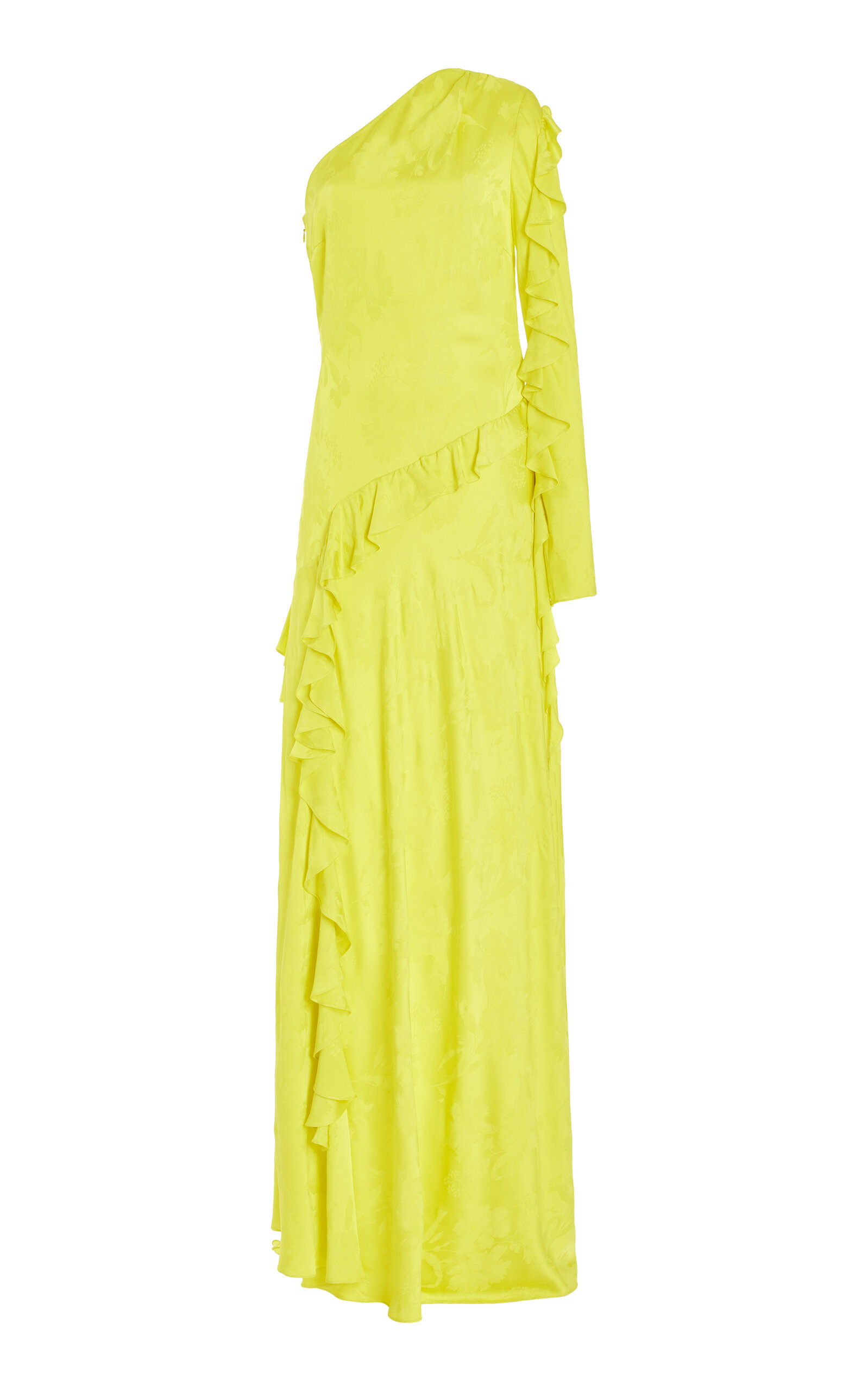Shop Alejandra Alonso Rojas One-shoulder Ruffled Silk Gown In Yellow